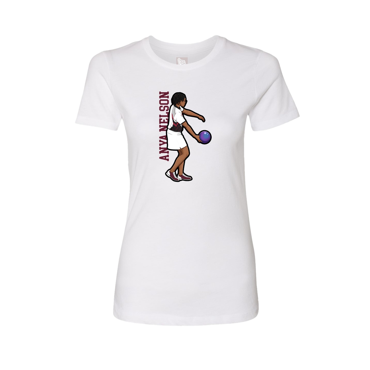 Fitted Women's Tee — Name Vertical in White
