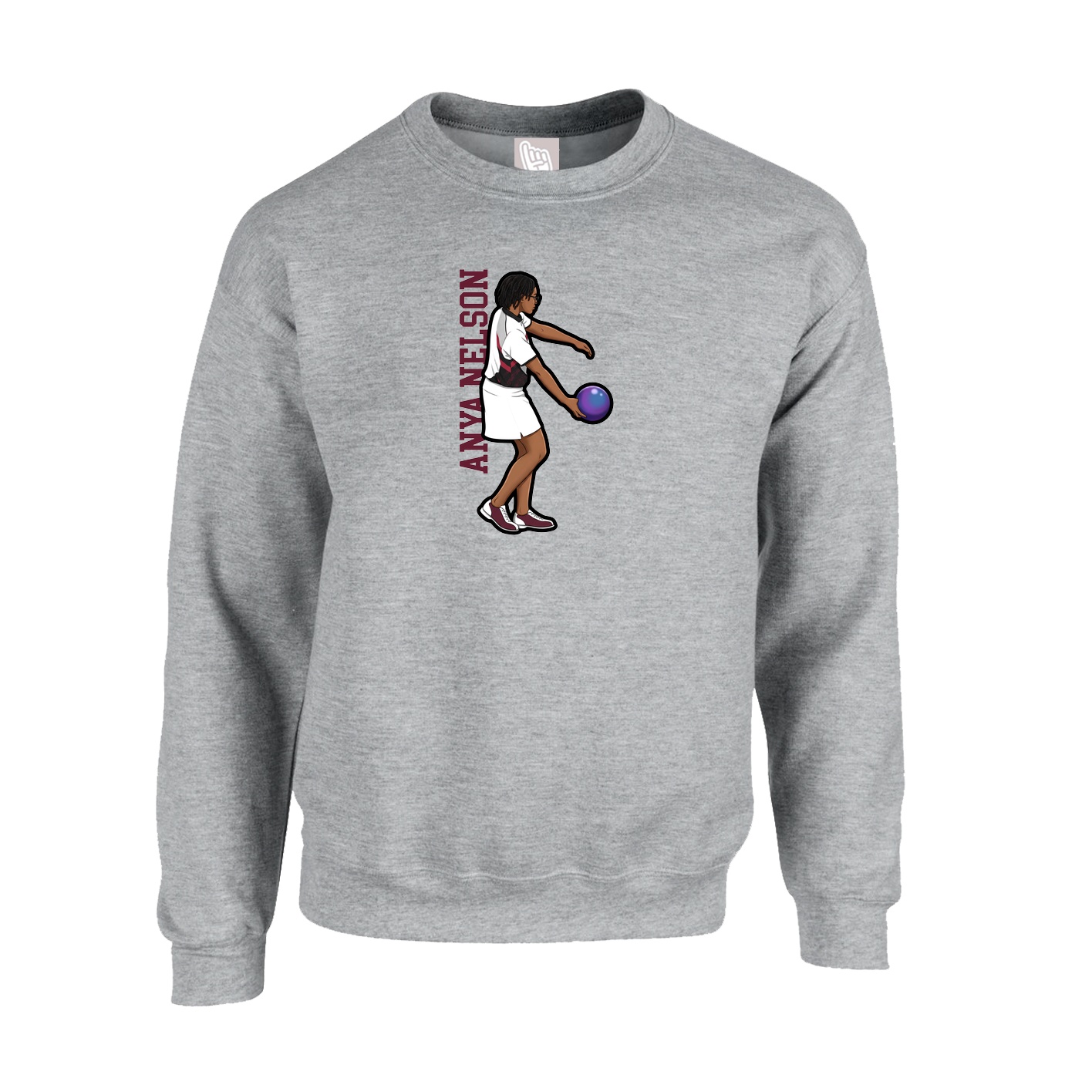 Fleece Crew — Name Vertical in Grey