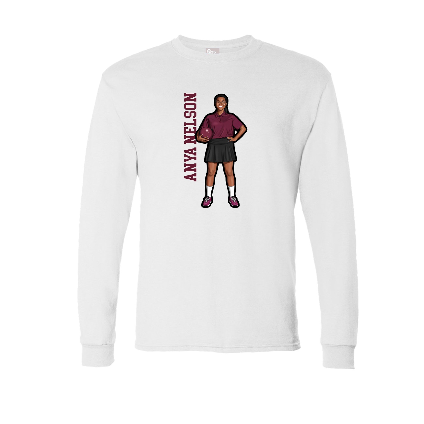 Long Sleeve Tee — Name Vertical in White