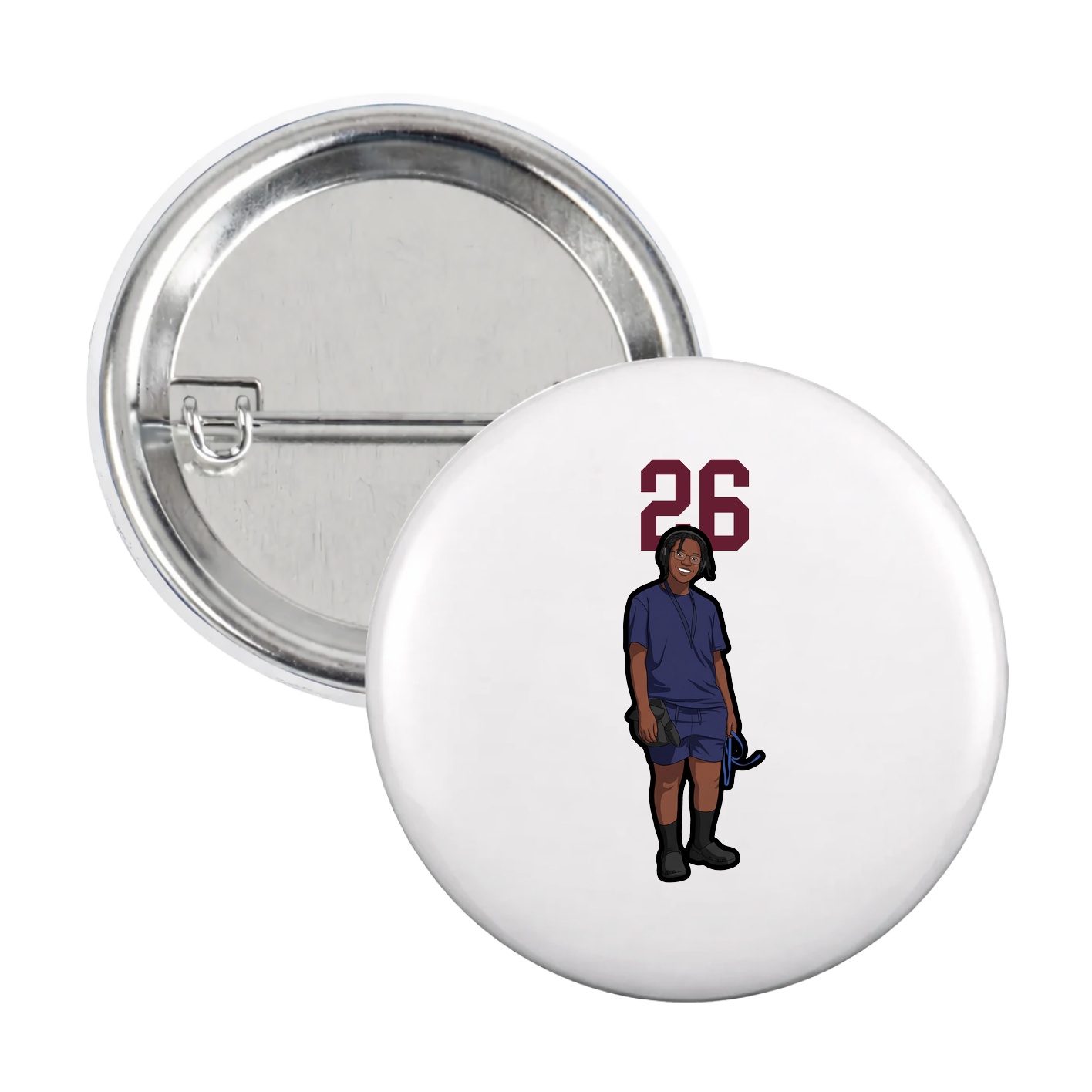 Game Day Button — Number Top in White