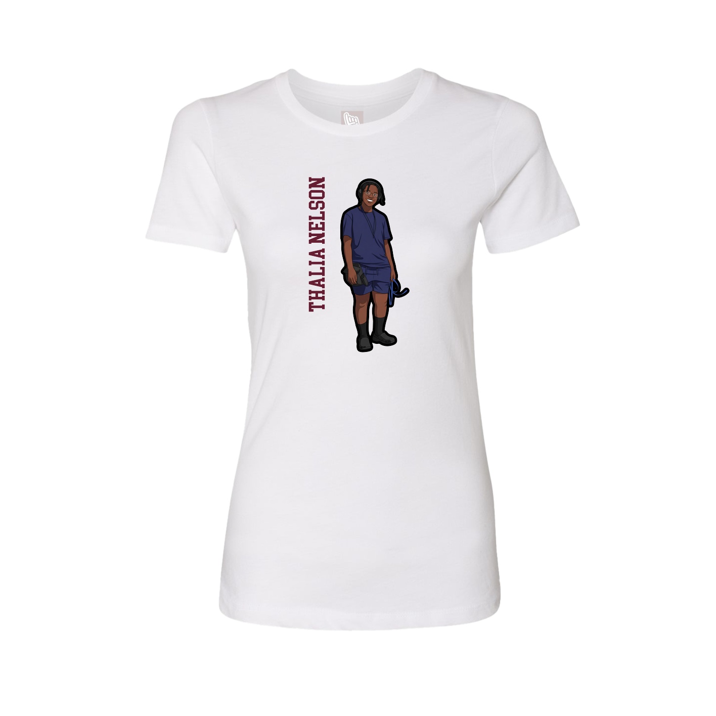 Fitted Women's Tee — Name Vertical in White