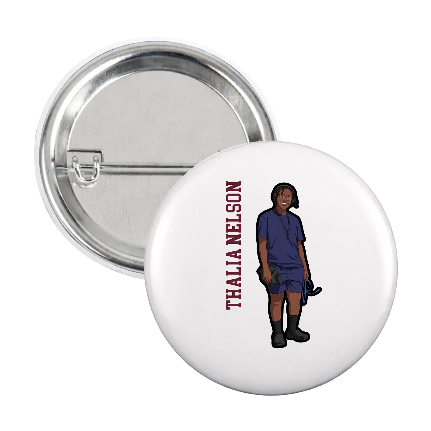 Game Day Button — Name Vertical in White