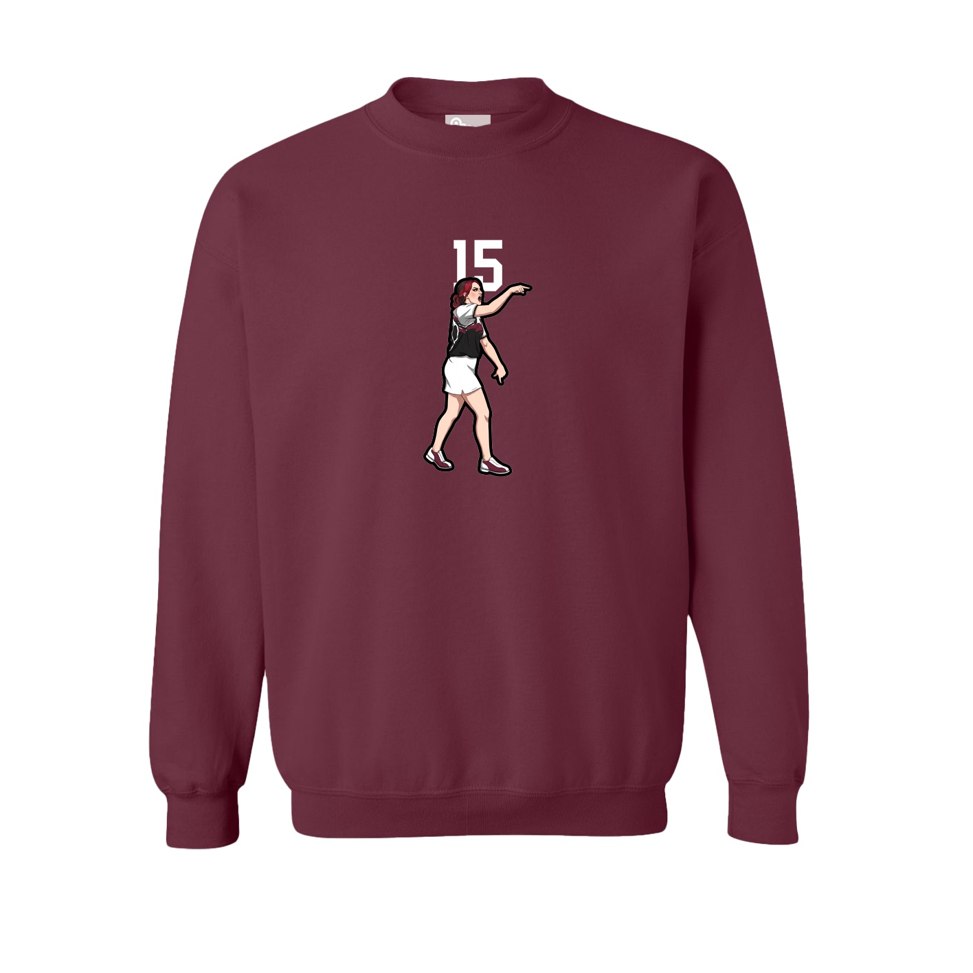 Fleece Crew — Number Top in Maroon