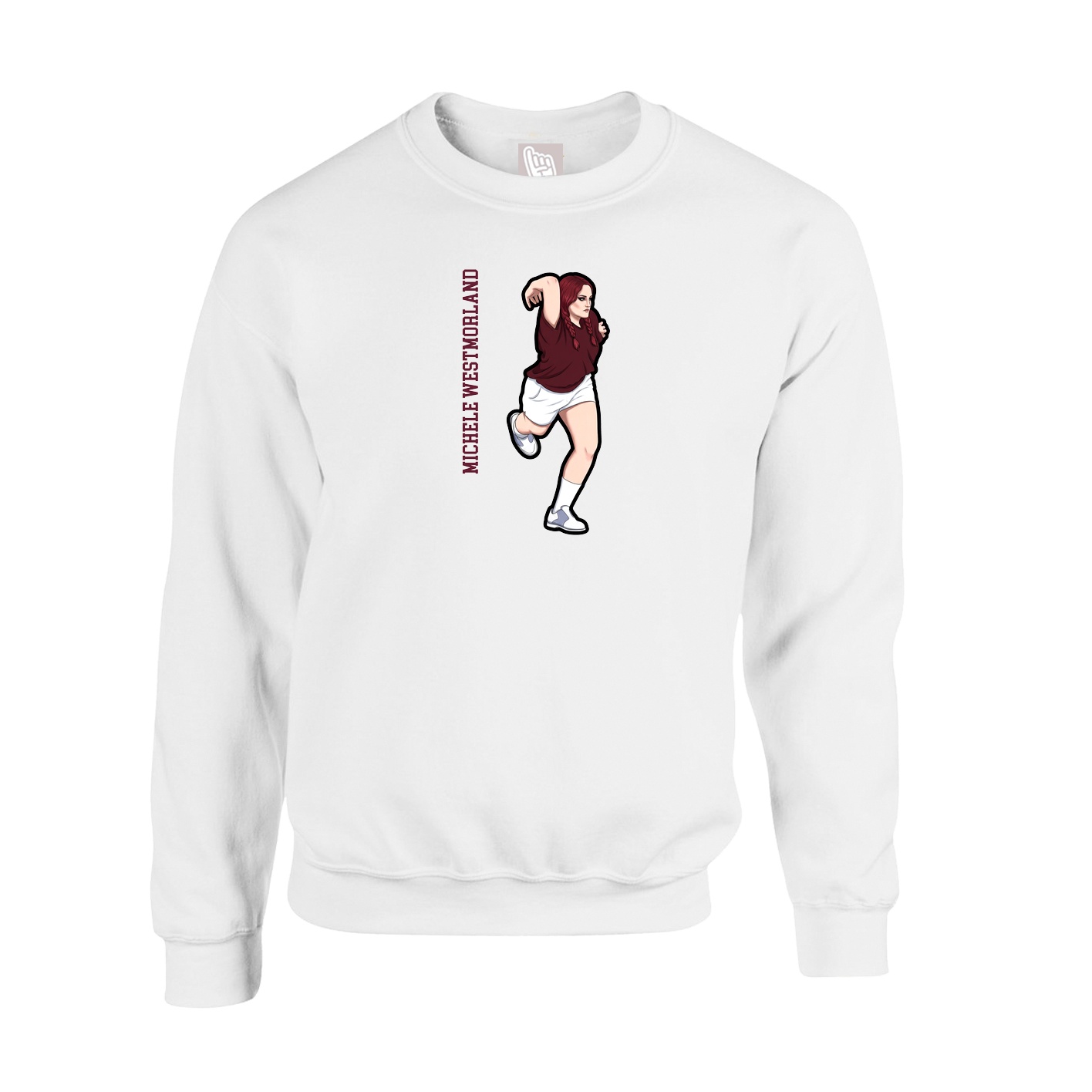 Fleece Crew — Name Vertical in White