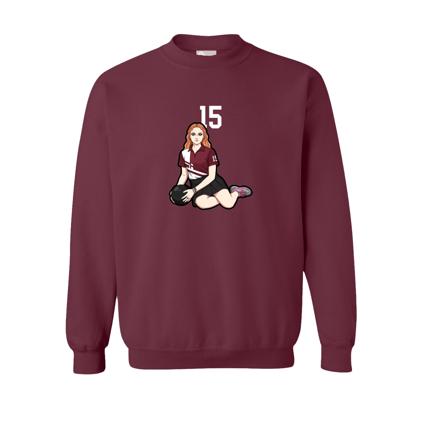 Fleece Crew — Number Top in Maroon