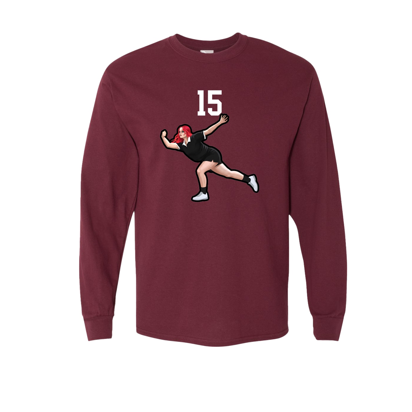 Long Sleeve Tee — Number Top in Maroon