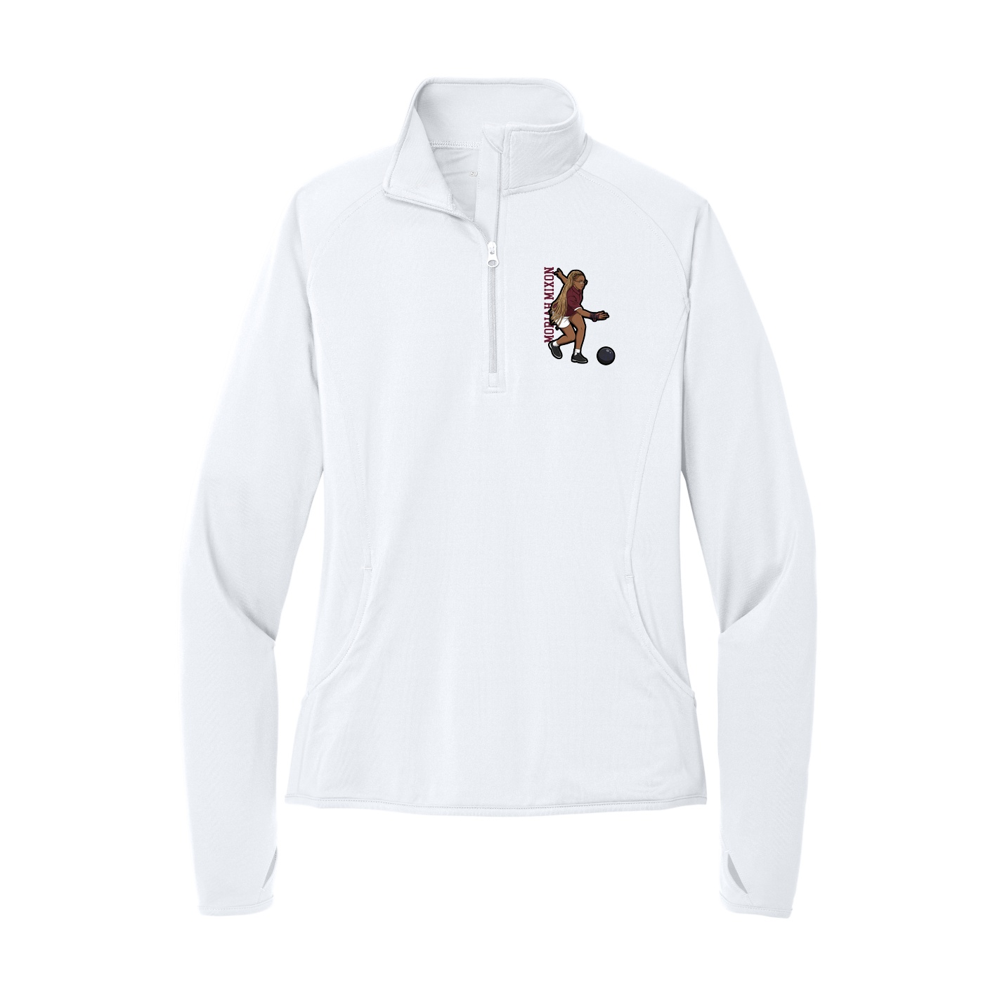 Women's Q-Zip Pullover — Name Vertical in White