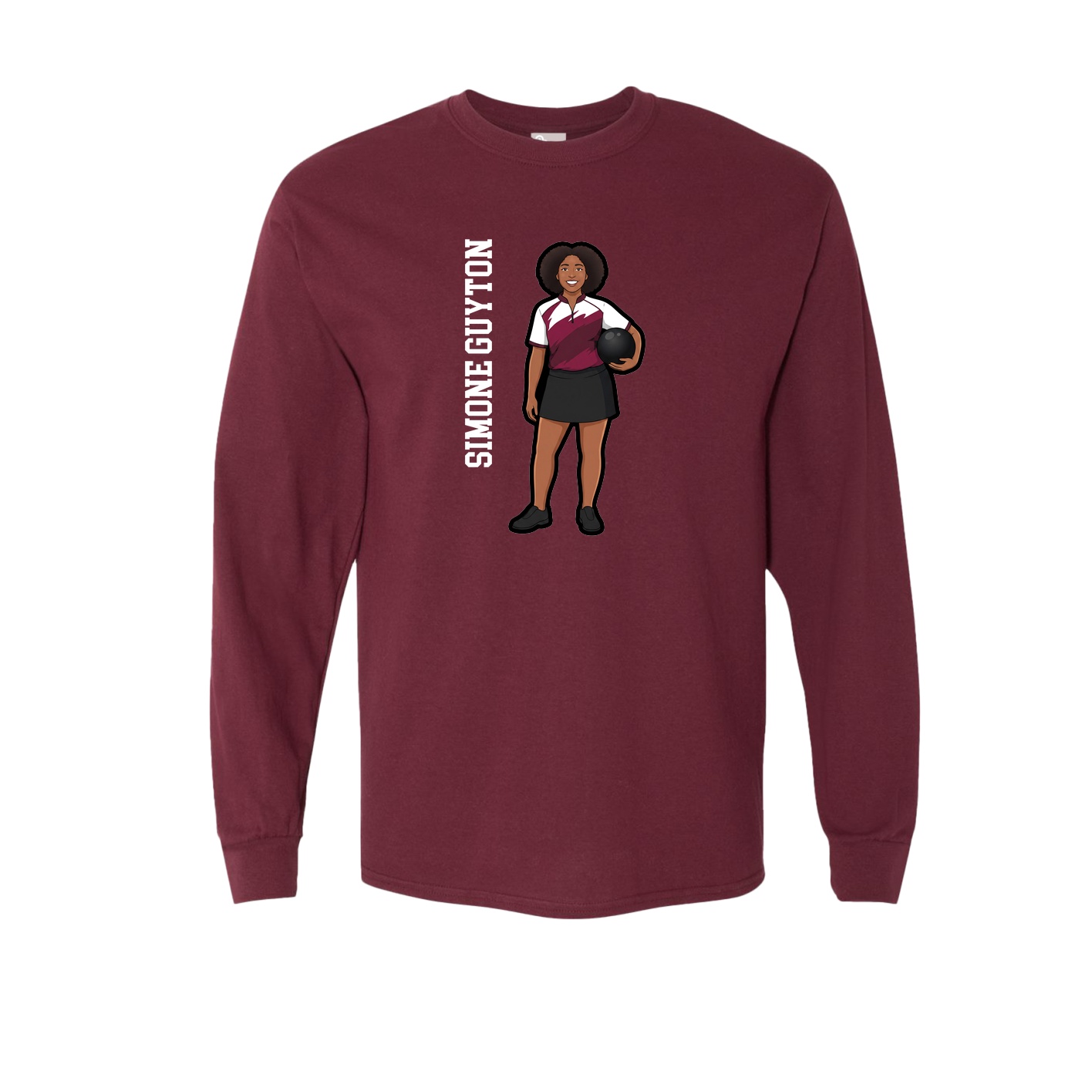 Long Sleeve Tee — Name Vertical in Maroon