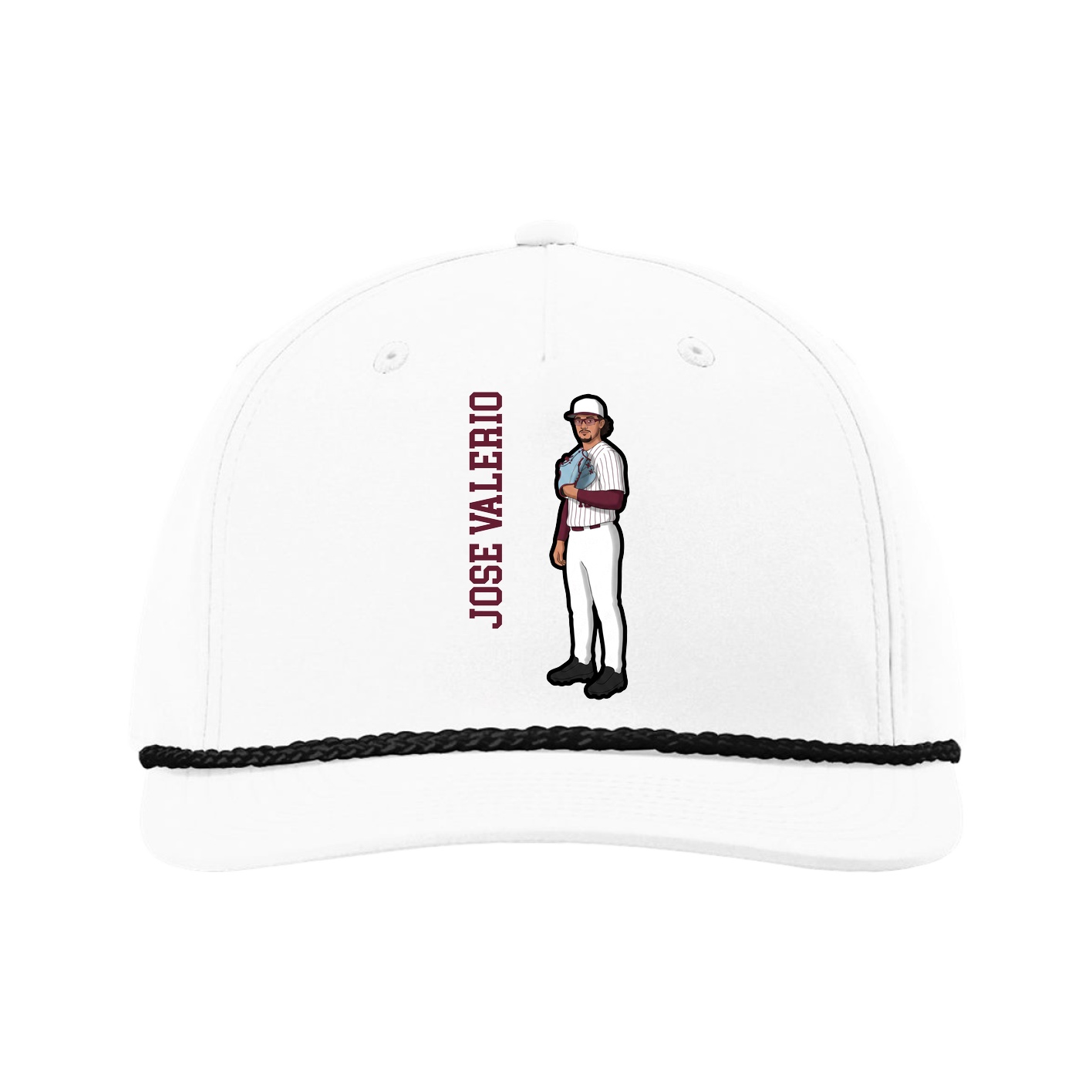 Five-Panel Classic Rope Cap — Name Vertical in White