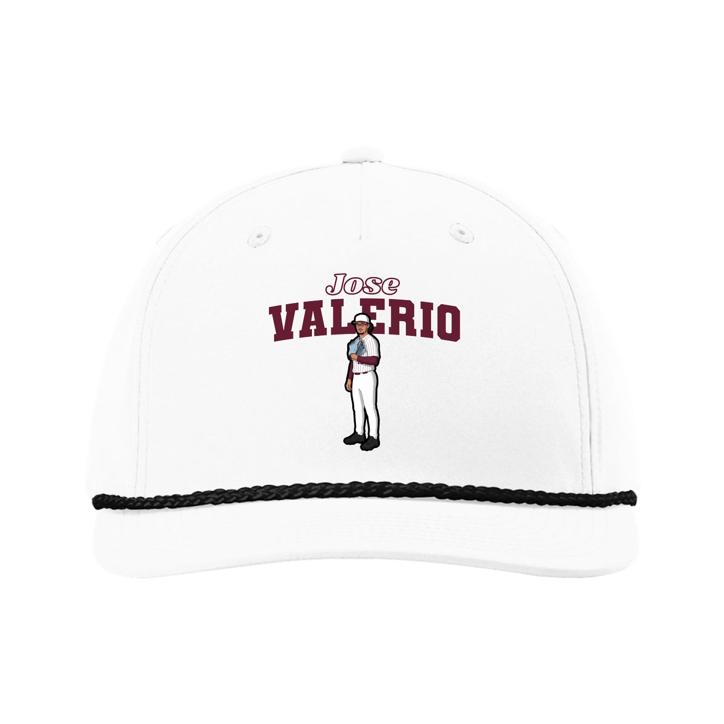 Five-Panel Classic Rope Cap — Name Arch in White