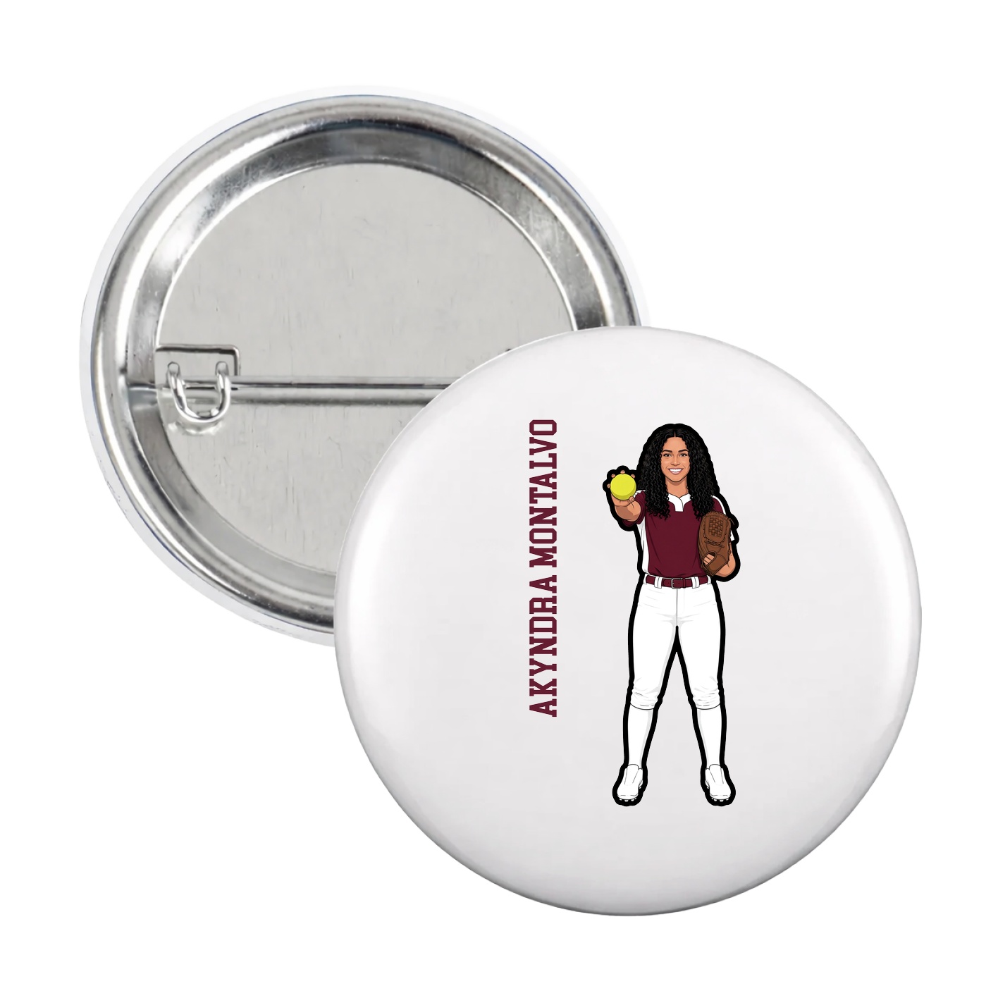 Game Day Button — Name Vertical in White