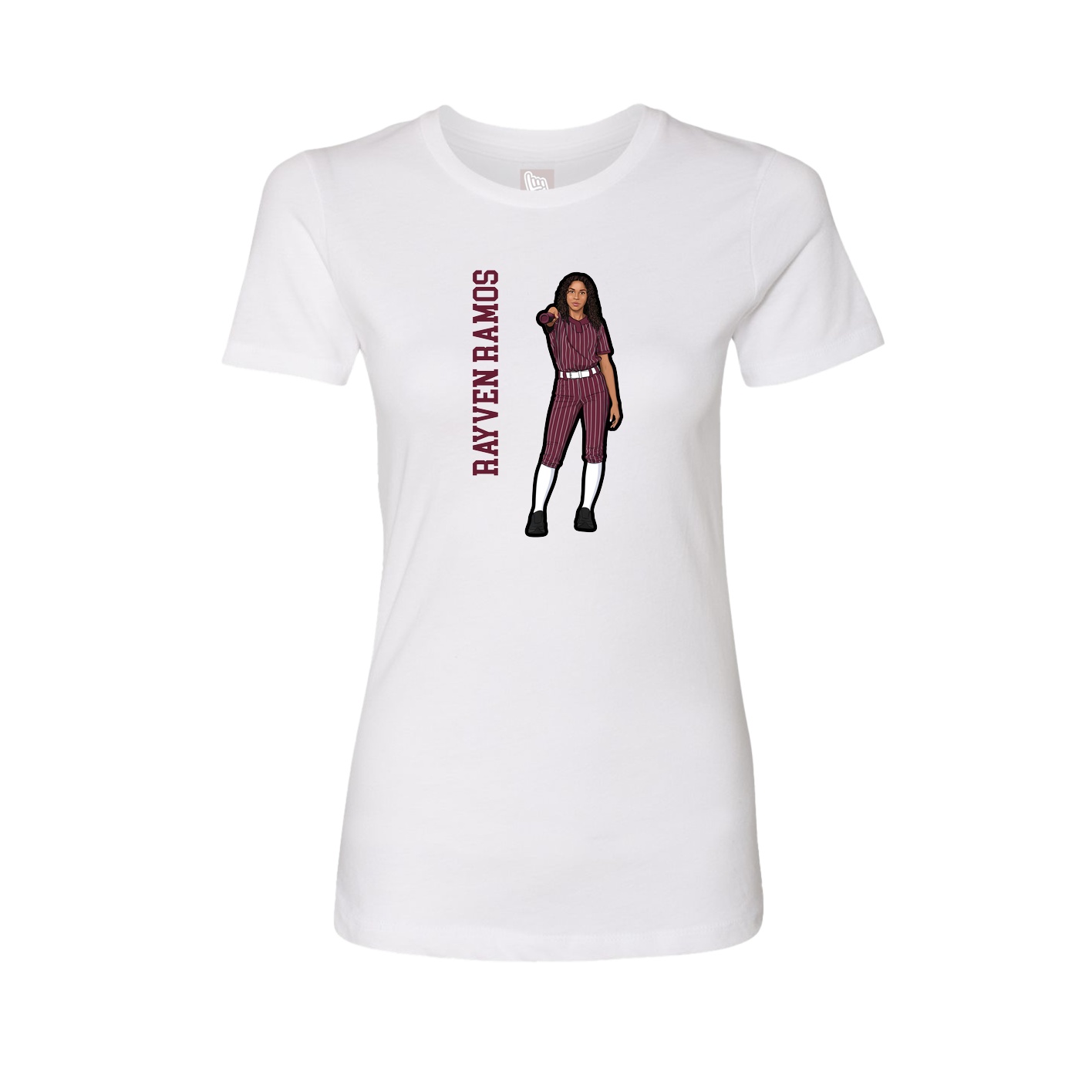 Fitted Women's Tee — Name Vertical in White