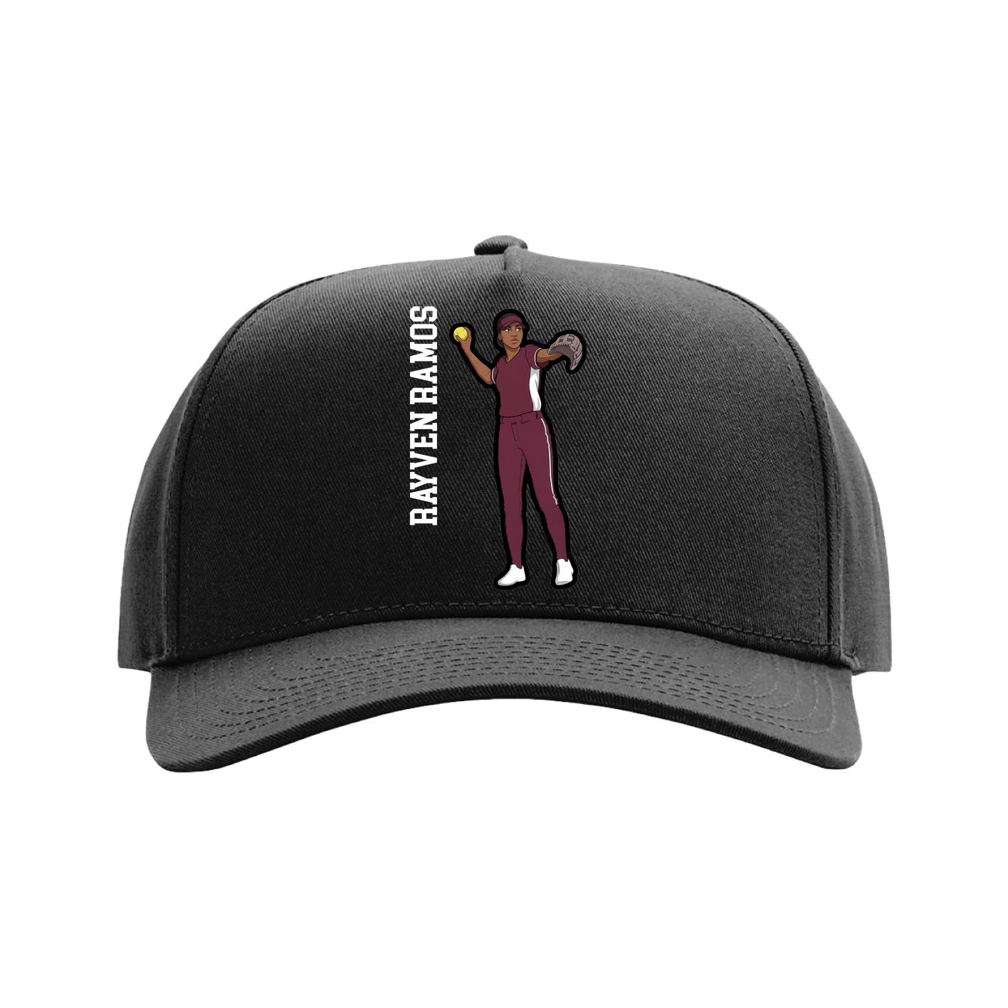 Full Fabric Five-Panel Champ Cap — Name Vertical in Black