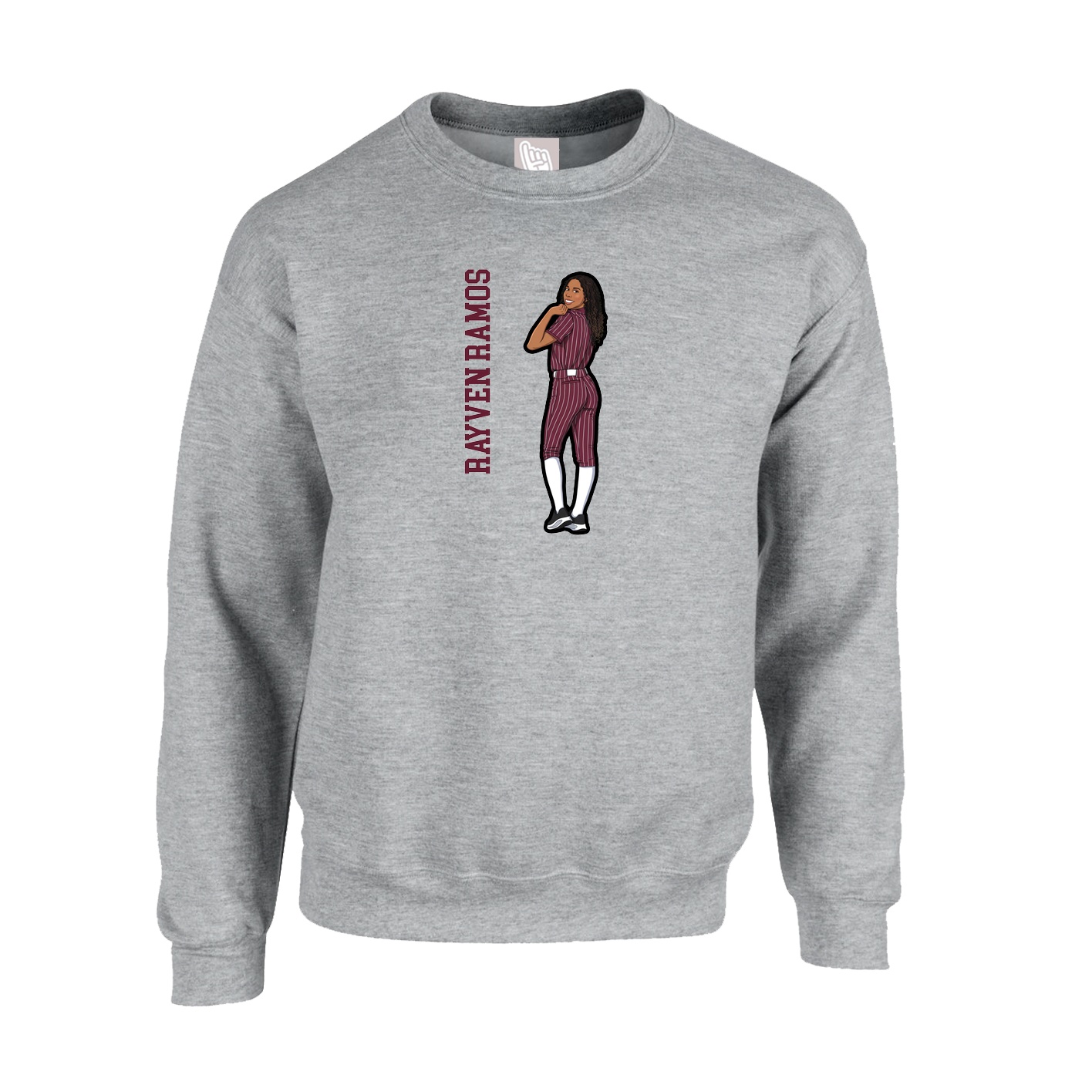 Fleece Crew — Name Vertical in Grey