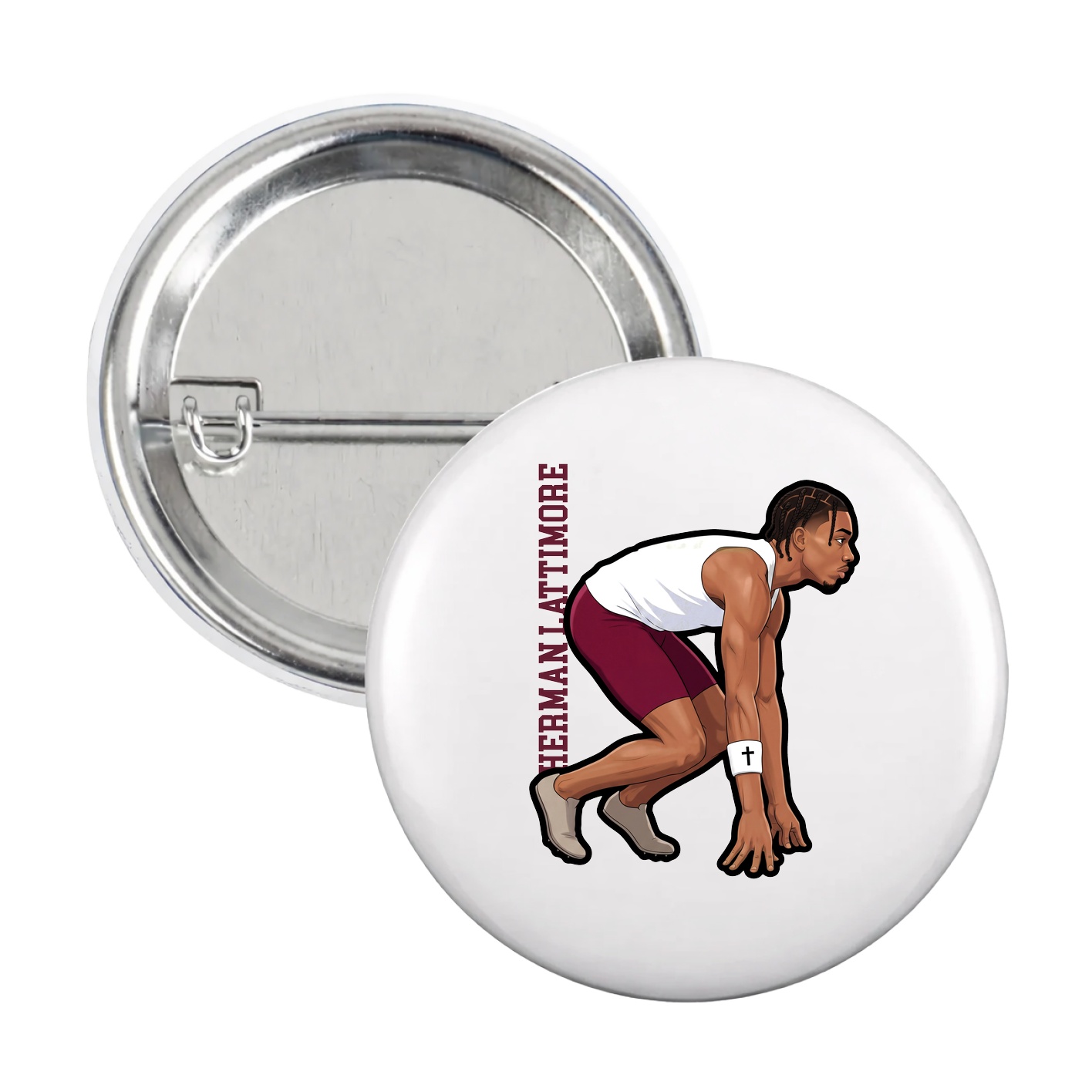 Game Day Button — Name Vertical in White