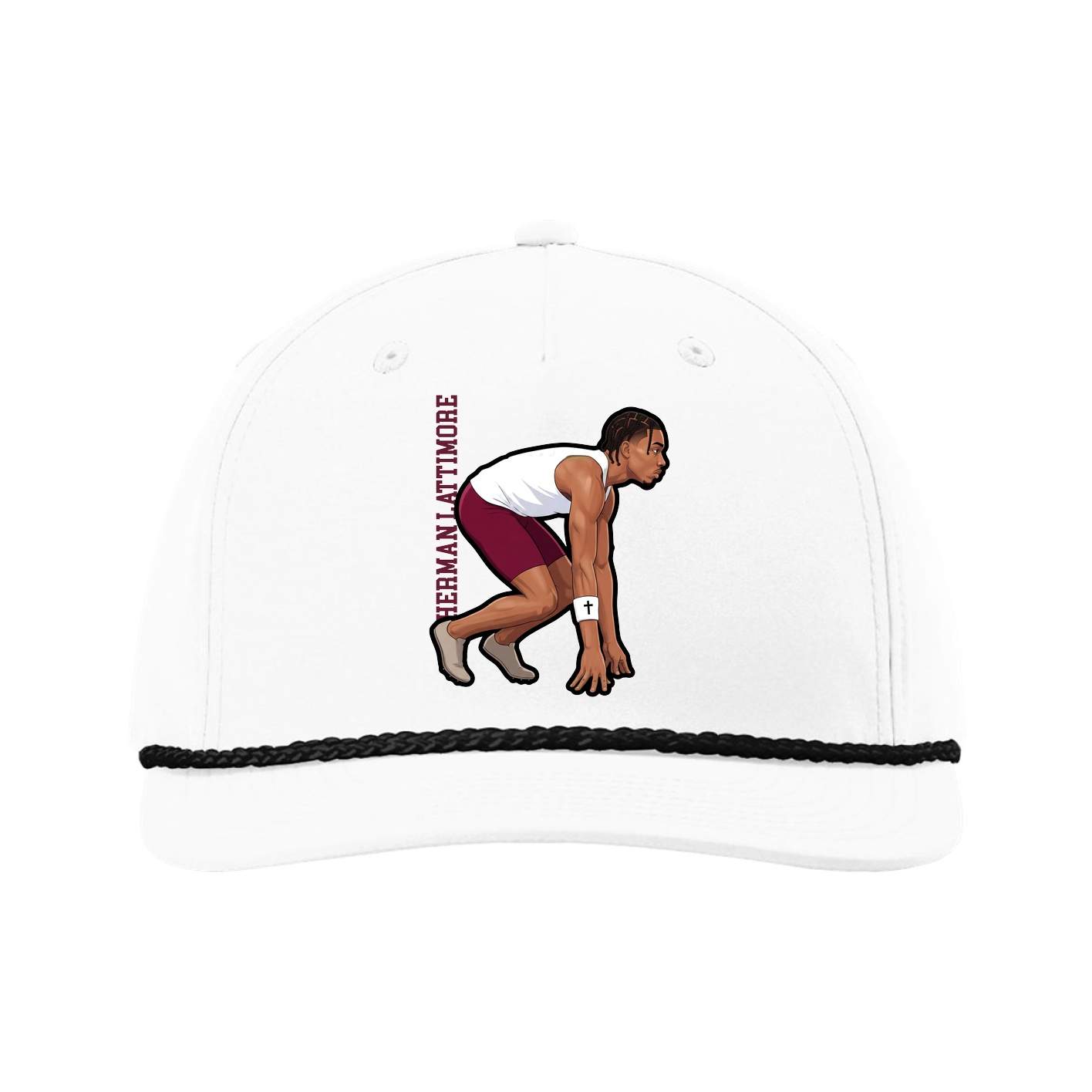 Five-Panel Classic Rope Cap — Name Vertical in White