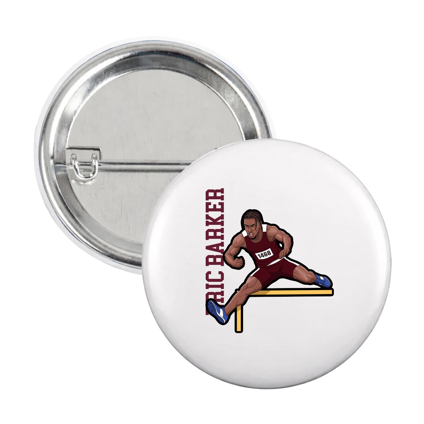 Game Day Button — Name Vertical in White