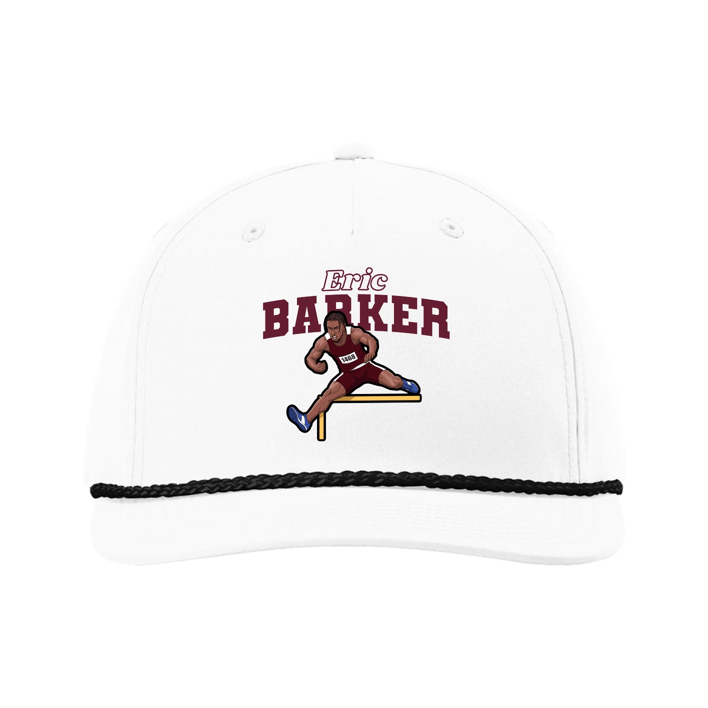 Five-Panel Classic Rope Cap — Name Arch in White