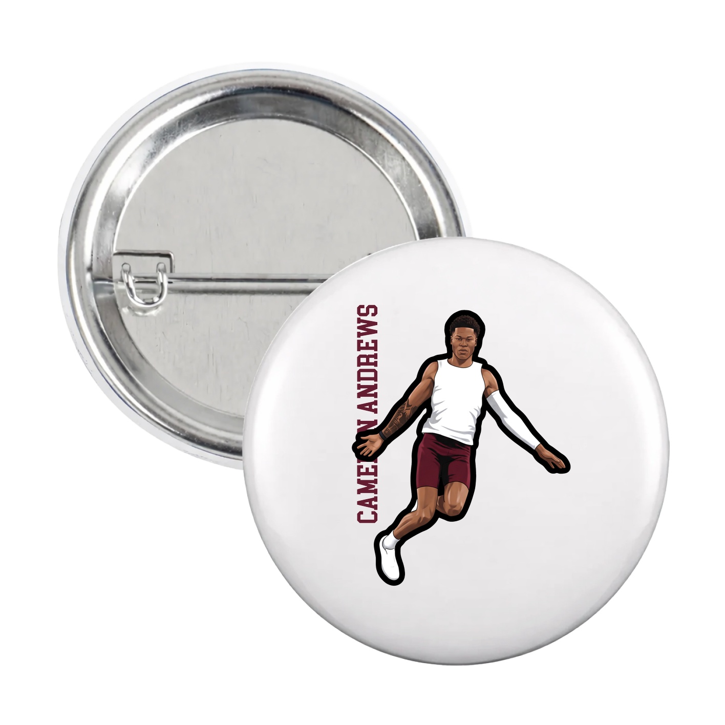 Game Day Button — Name Vertical in White