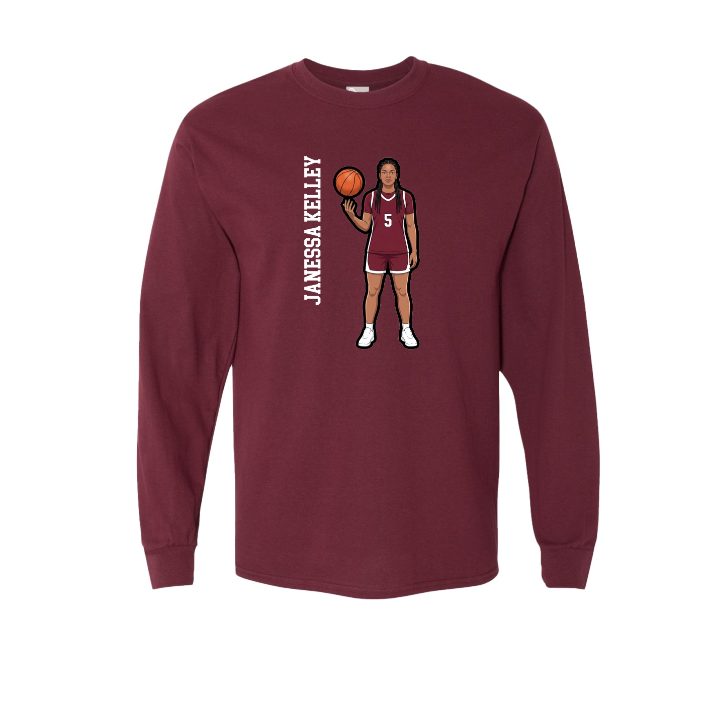 Long Sleeve Tee — Name Vertical in Maroon