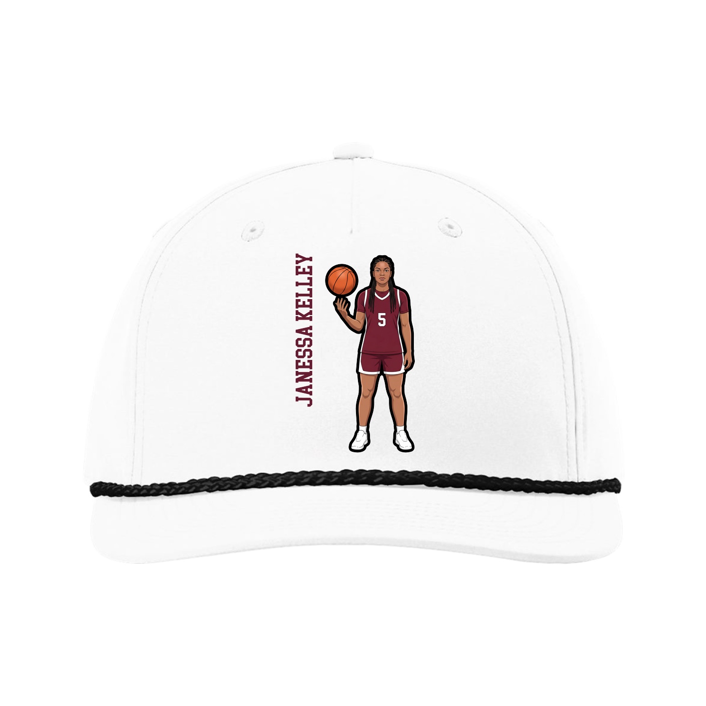 Five-Panel Classic Rope Cap — Name Vertical in White