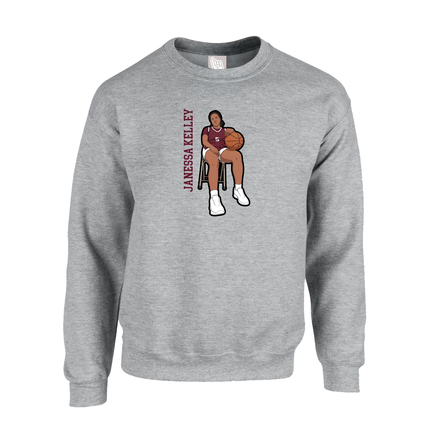 Fleece Crew — Name Vertical in Grey