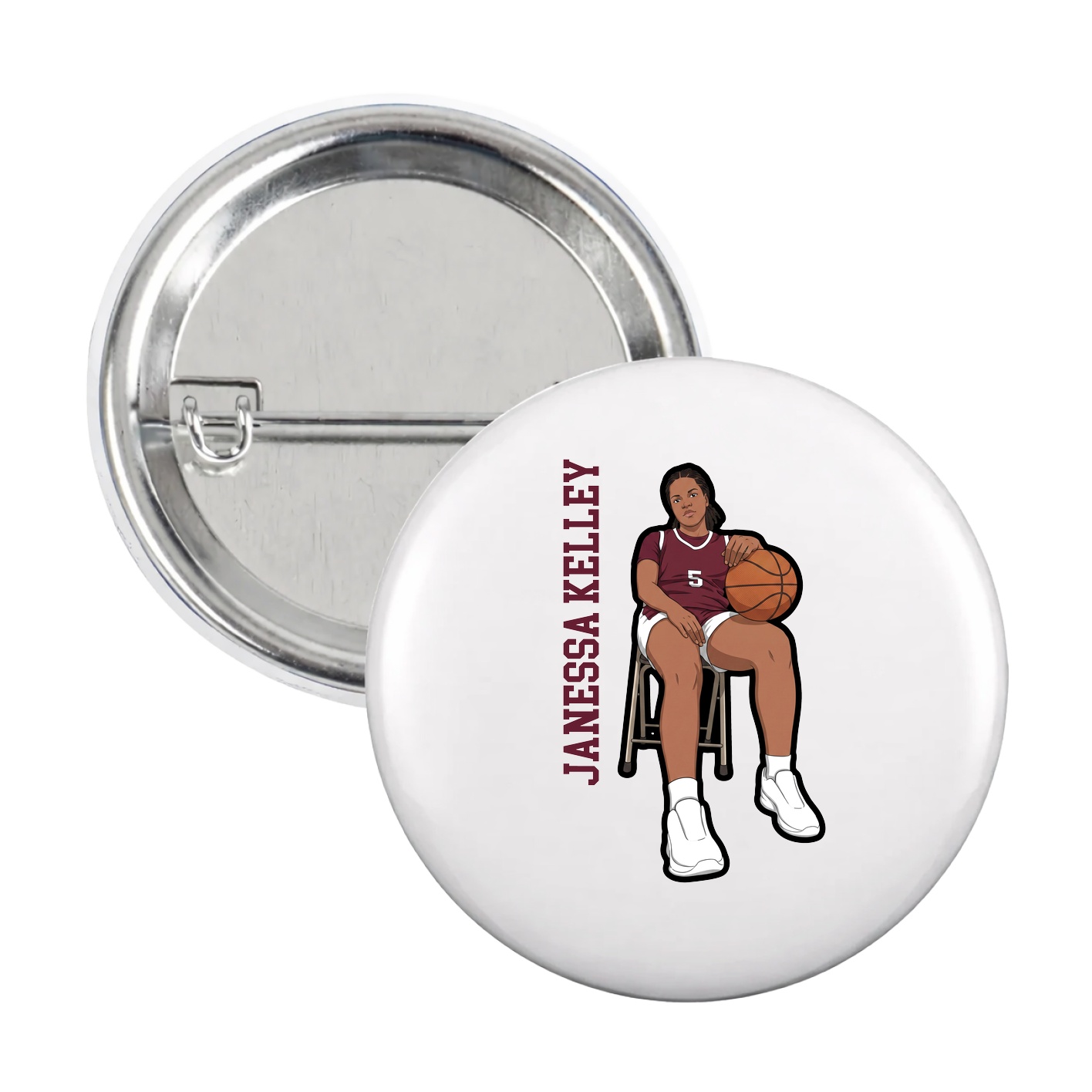 Game Day Button — Name Vertical in White