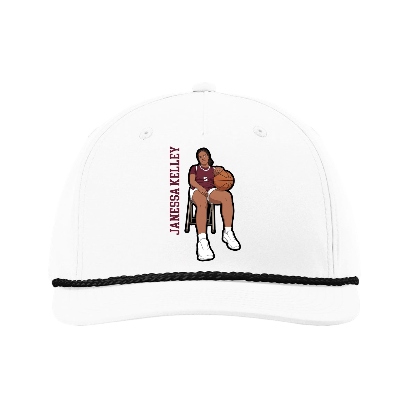 Five-Panel Classic Rope Cap — Name Vertical in White