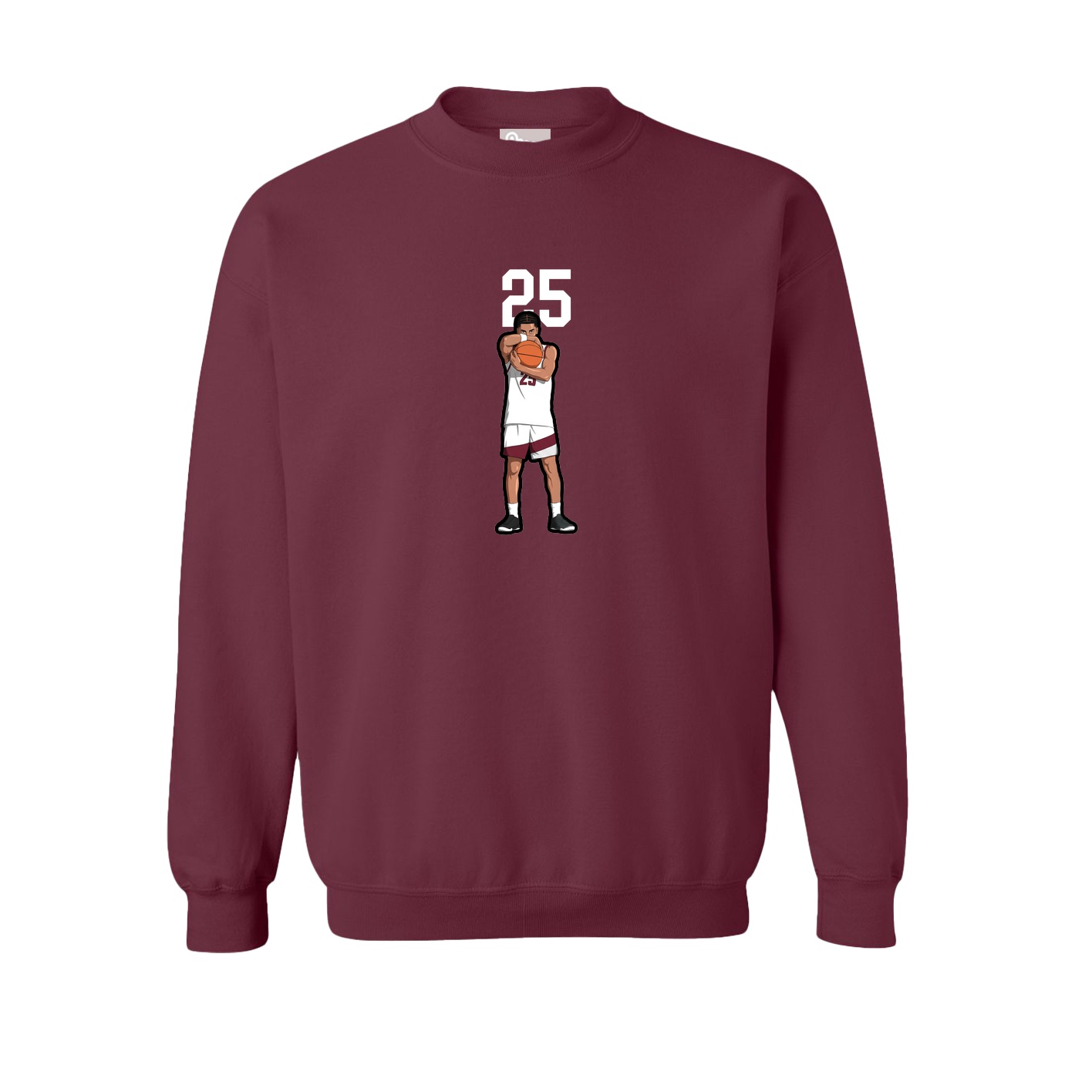 Fleece Crew — Number Top in Maroon