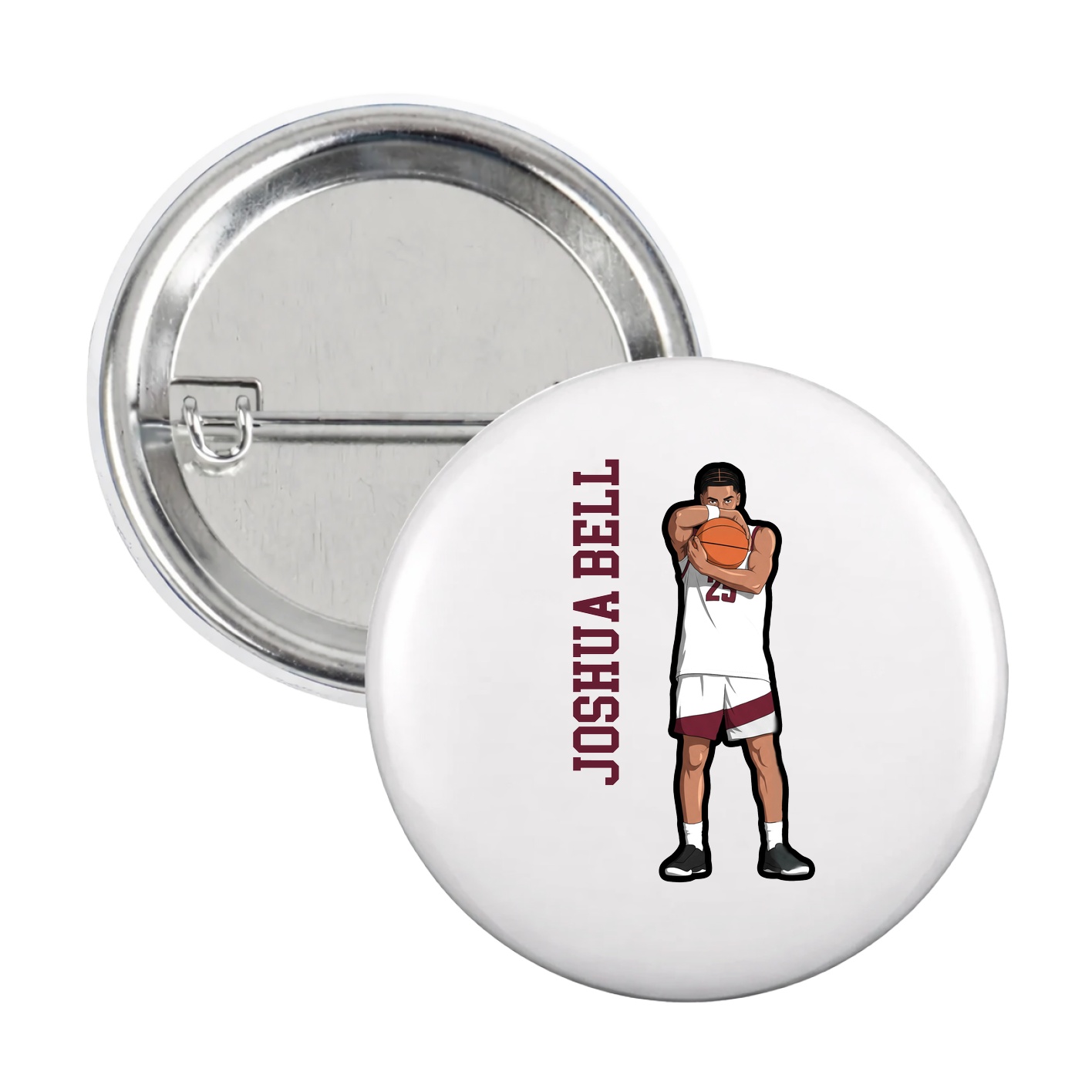 Game Day Button — Name Vertical in White