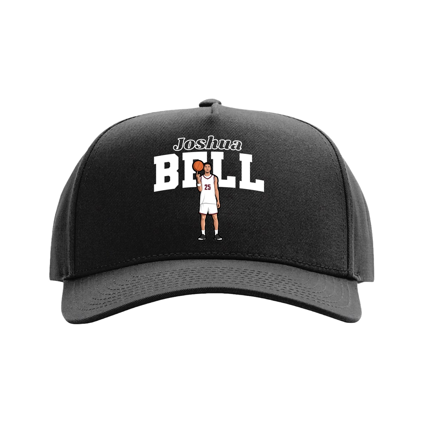 Full Fabric Five-Panel Champ Cap — Name Arch in Black
