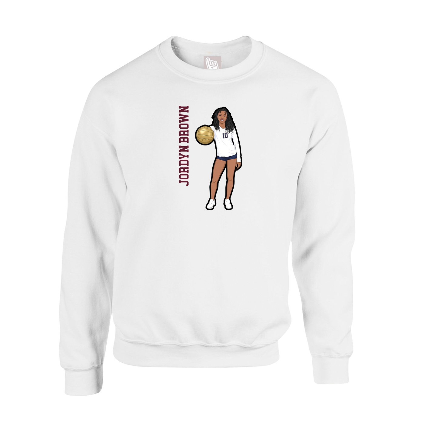 Fleece Crew — Name Vertical in White