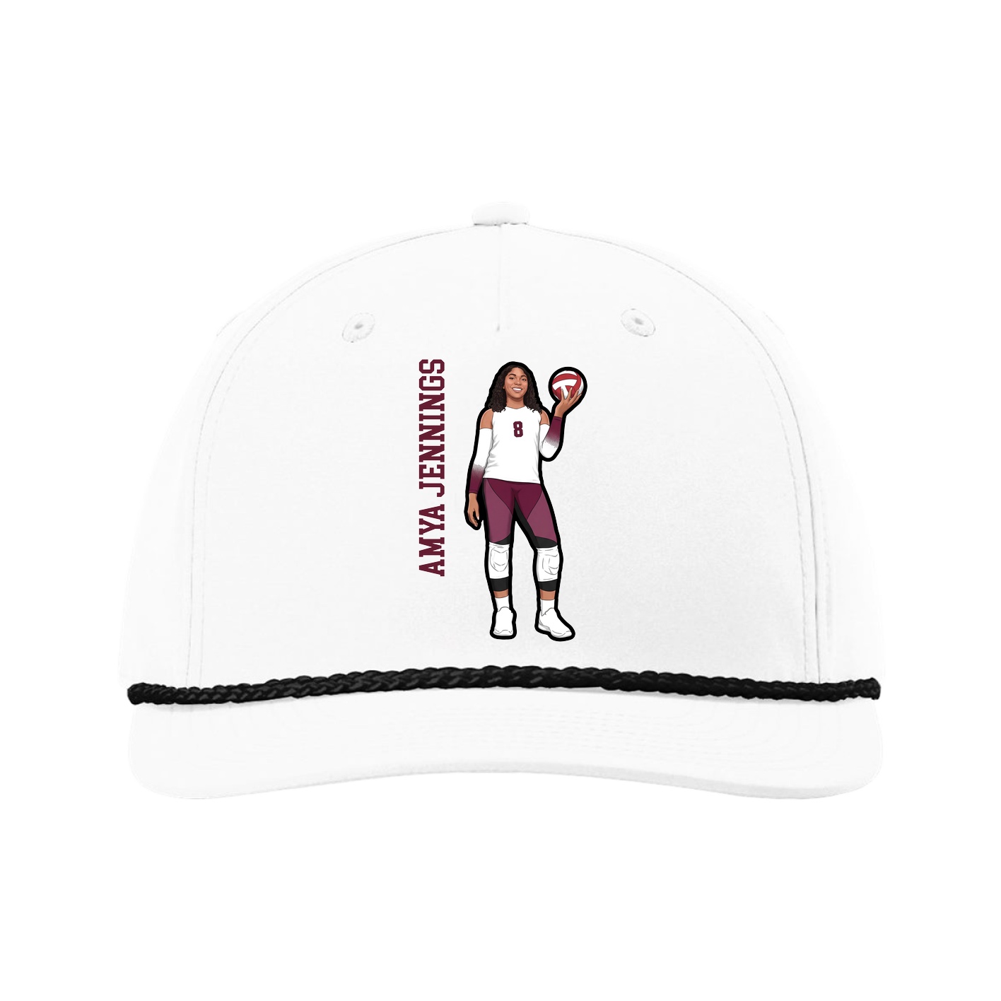 Five-Panel Classic Rope Cap — Name Vertical in White