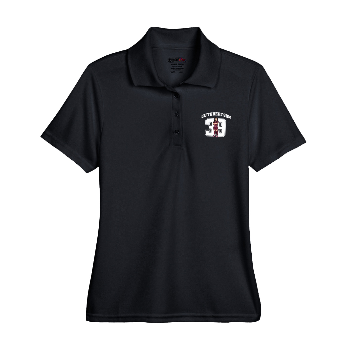 Womens Performance Polo — Number in Black