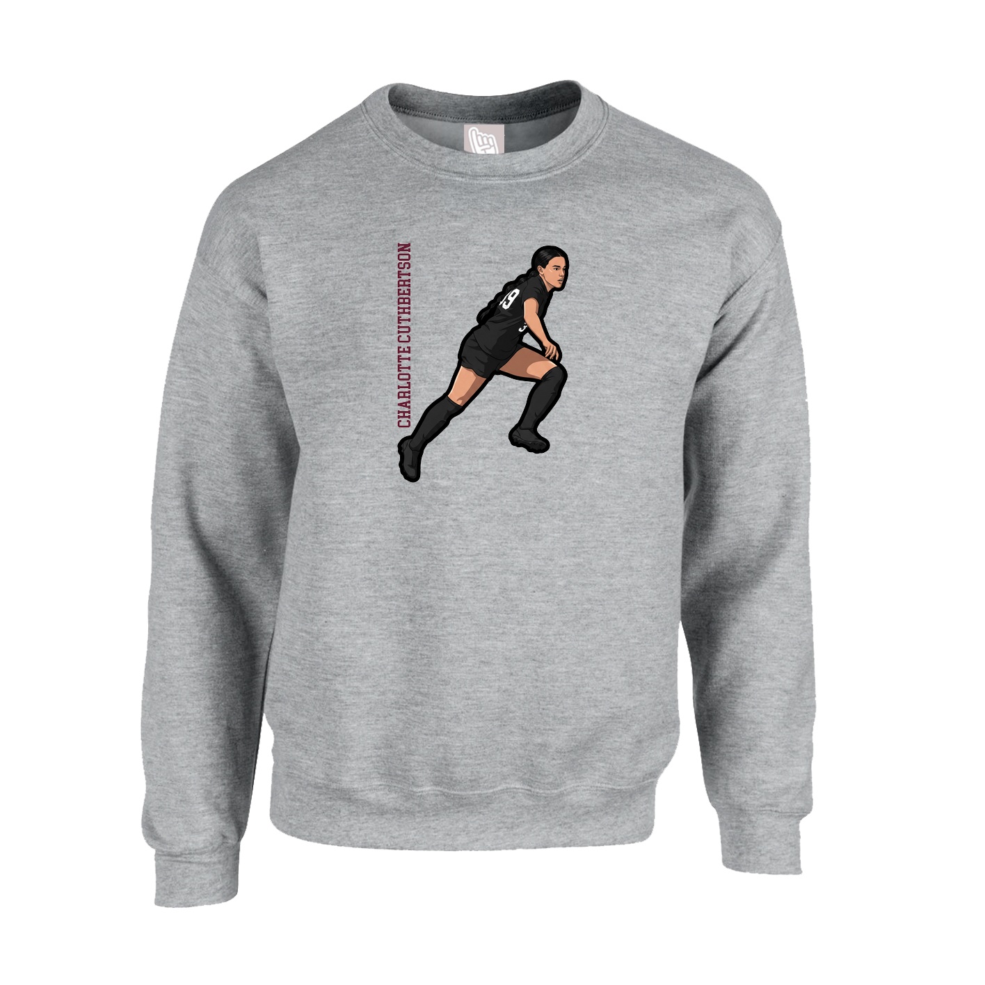 Fleece Crew — Name Vertical in Grey
