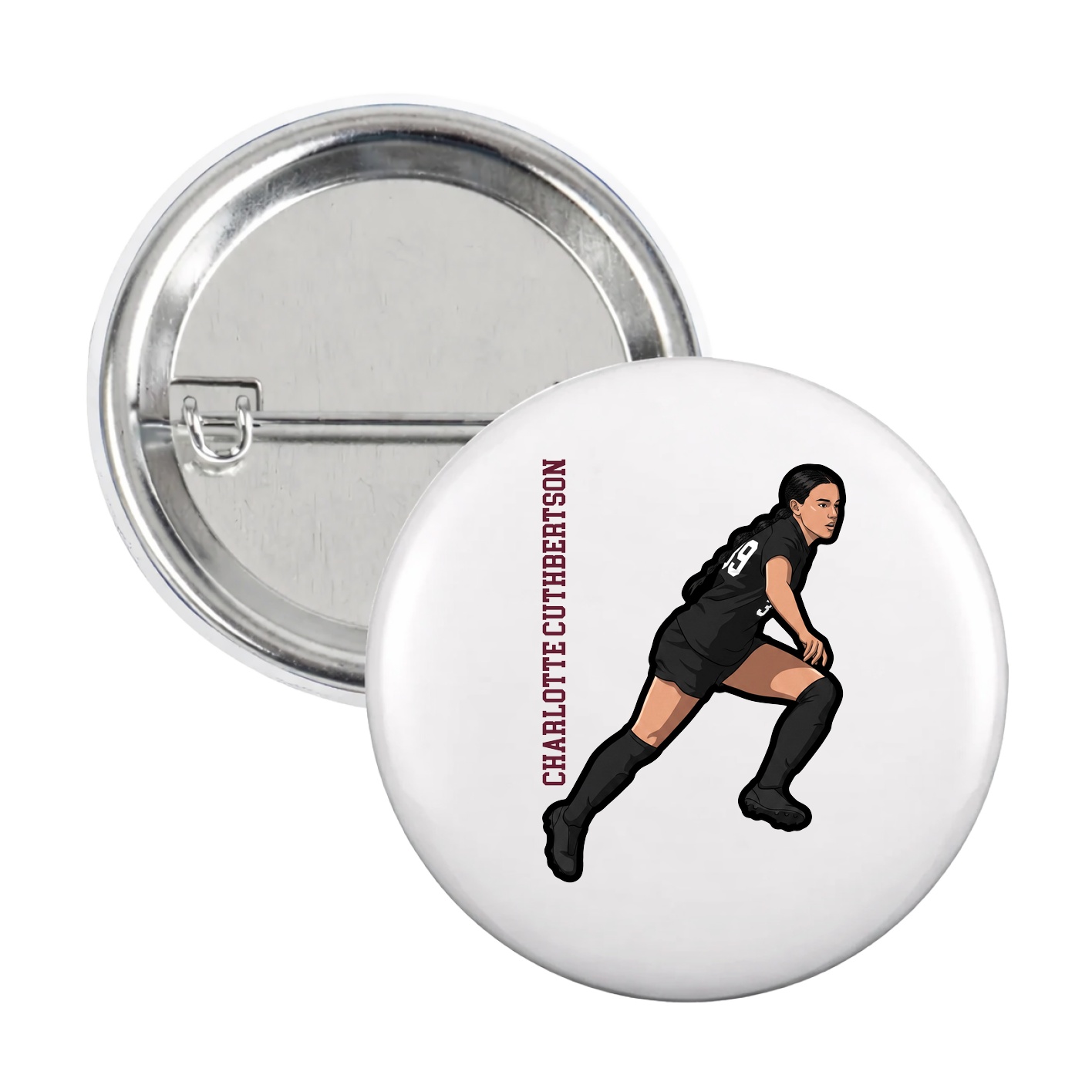 Game Day Button — Name Vertical in White