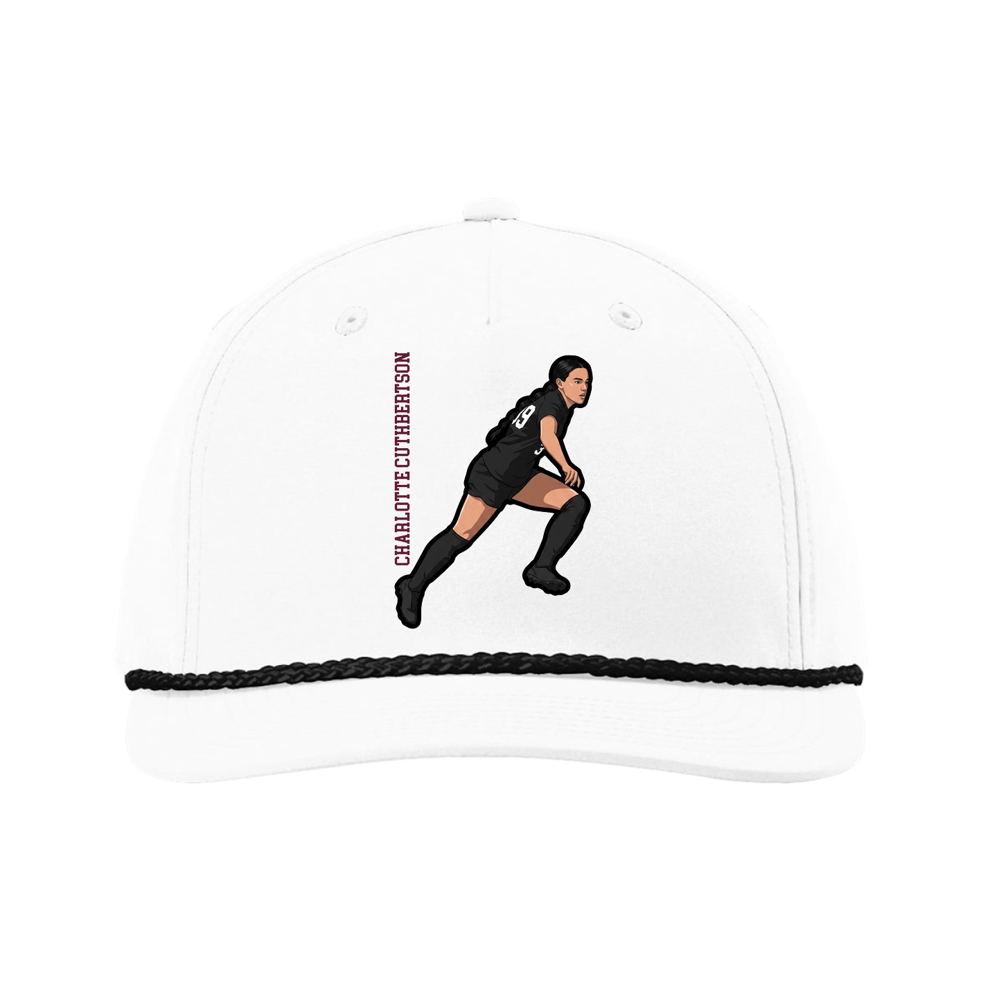 Five-Panel Classic Rope Cap — Name Vertical in White