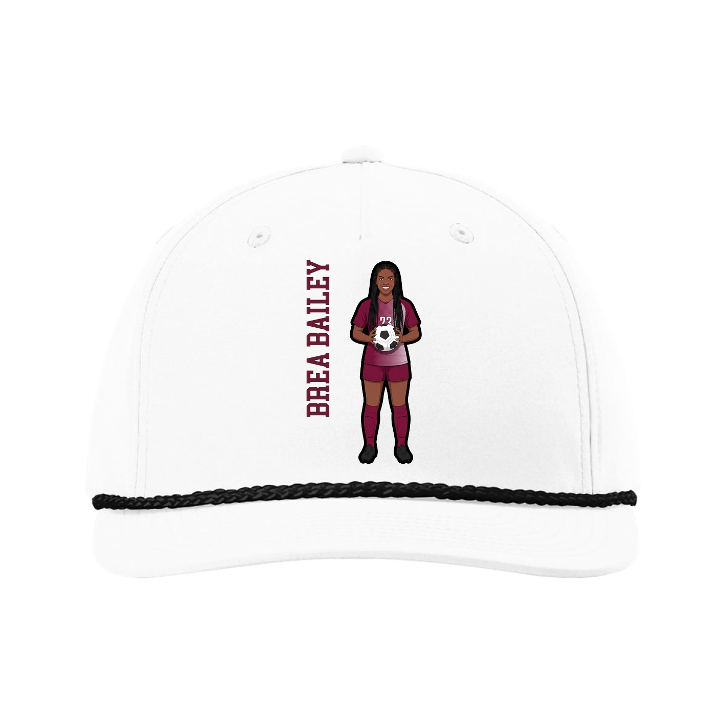 Five-Panel Classic Rope Cap — Name Vertical in White