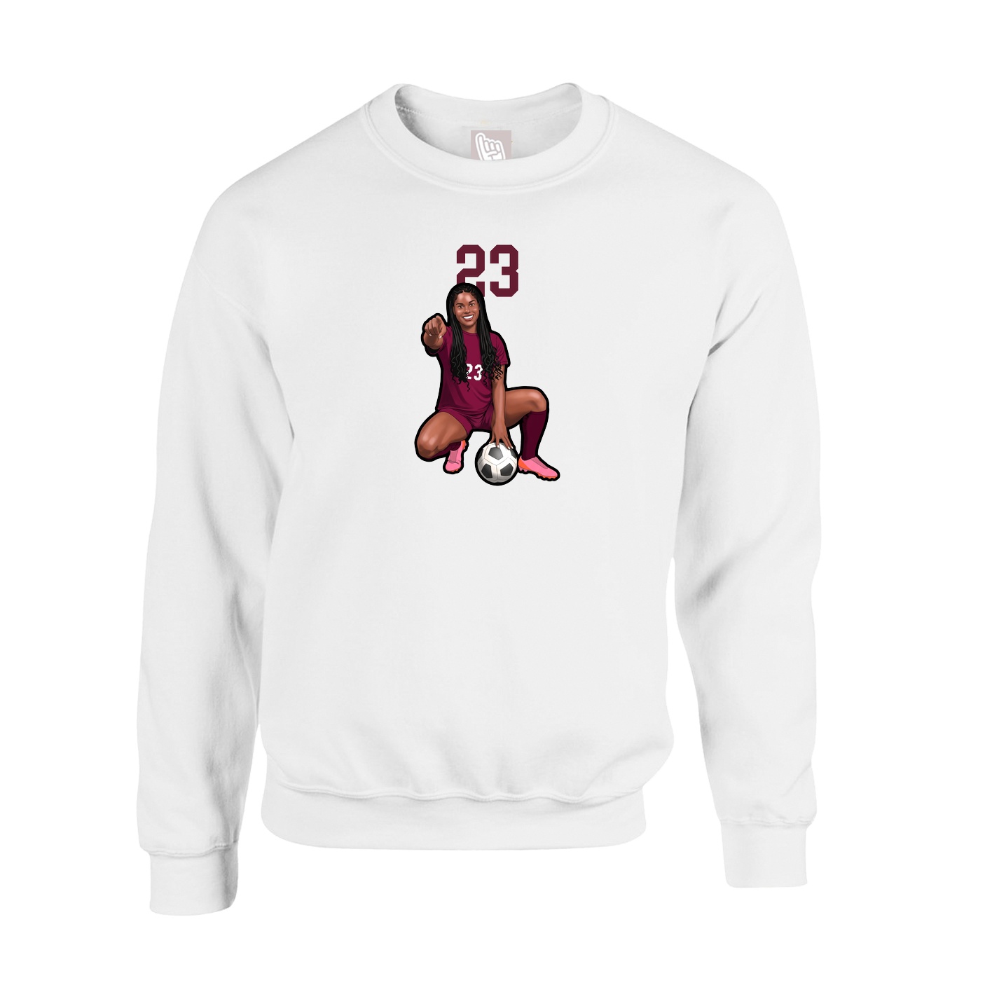 Fleece Crew — Number Top in White