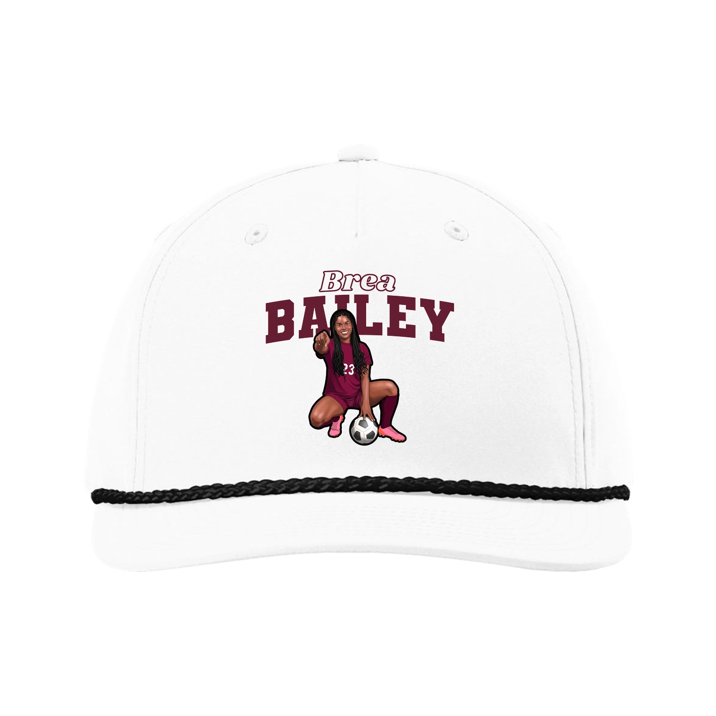 Five-Panel Classic Rope Cap — Name Arch in White