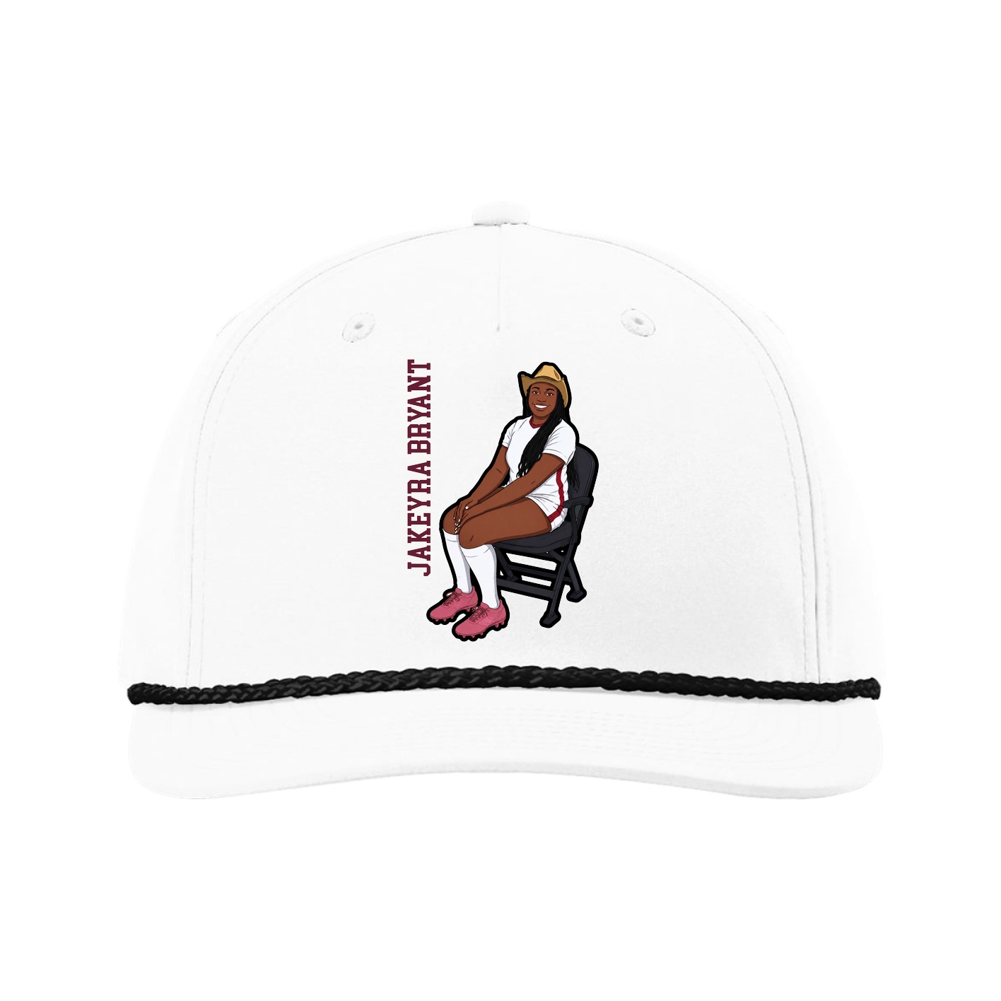 Five-Panel Classic Rope Cap — Name Vertical in White