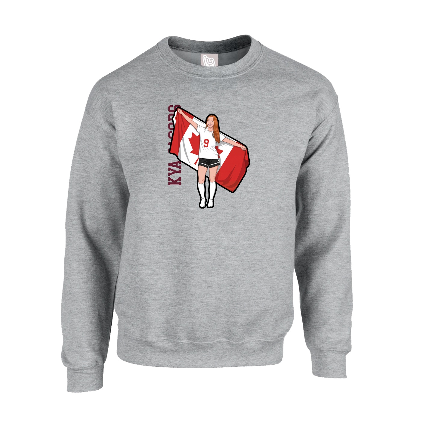 Fleece Crew — Name Vertical in Grey