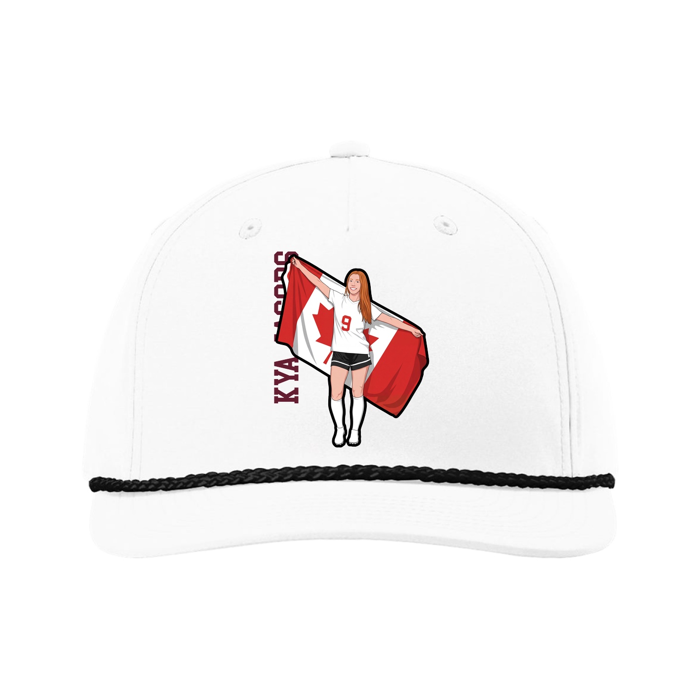 Five-Panel Classic Rope Cap — Name Vertical in White