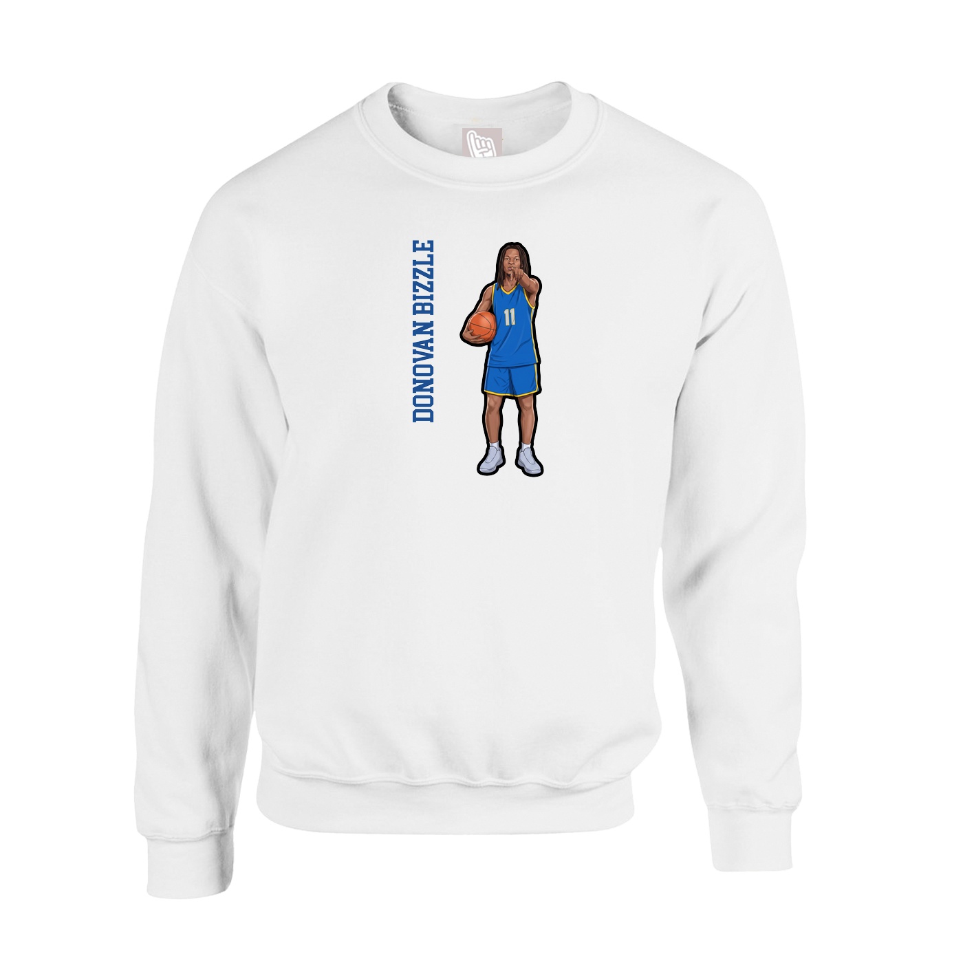 Fleece Crew — Name Vertical in White