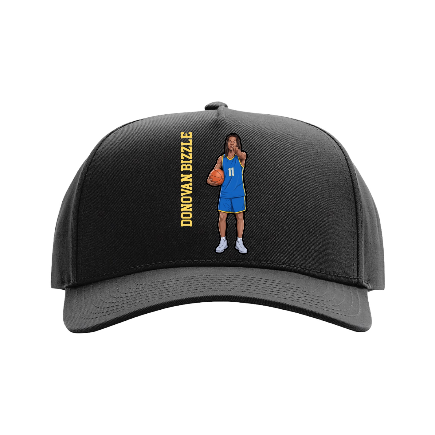 Full Fabric Five-Panel Champ Cap — Name Vertical in Black
