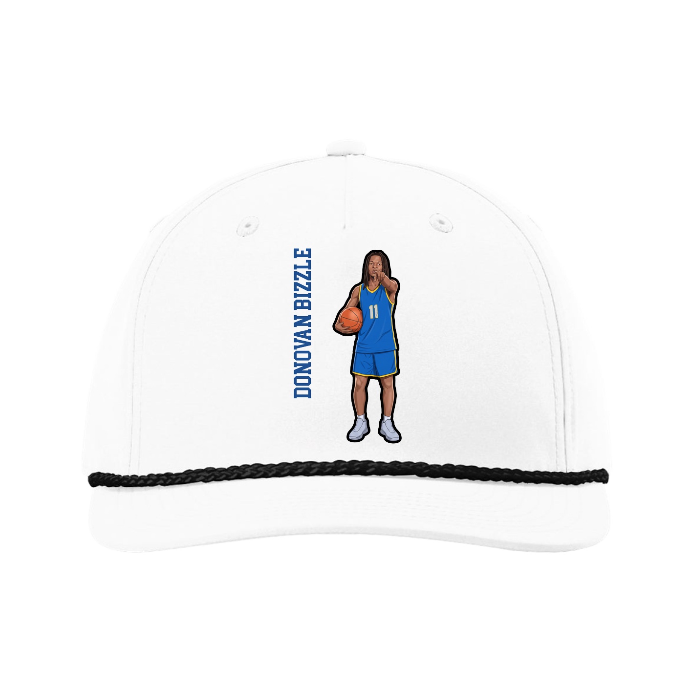 Five-Panel Classic Rope Cap — Name Vertical in White