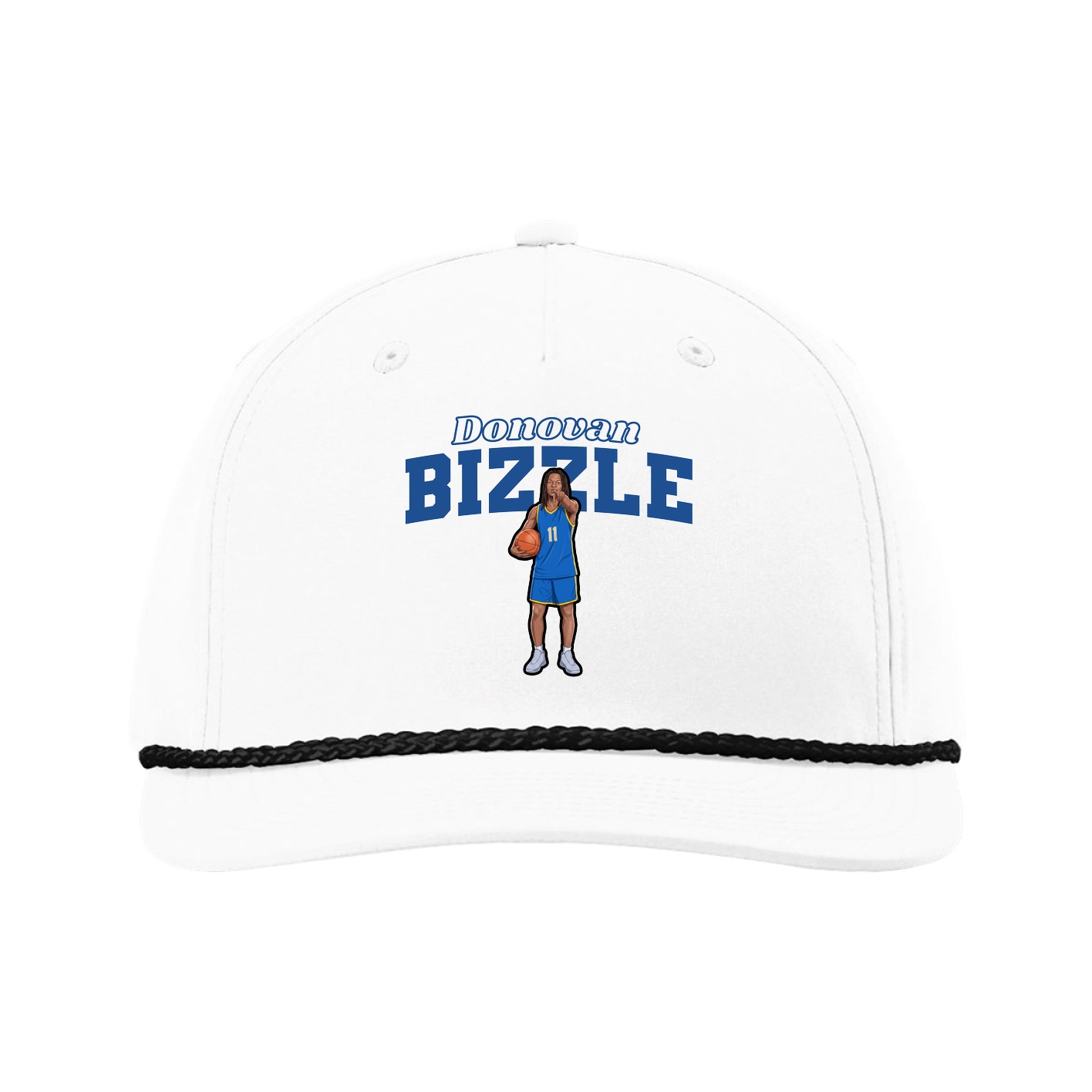 Five-Panel Classic Rope Cap — Name Arch in White