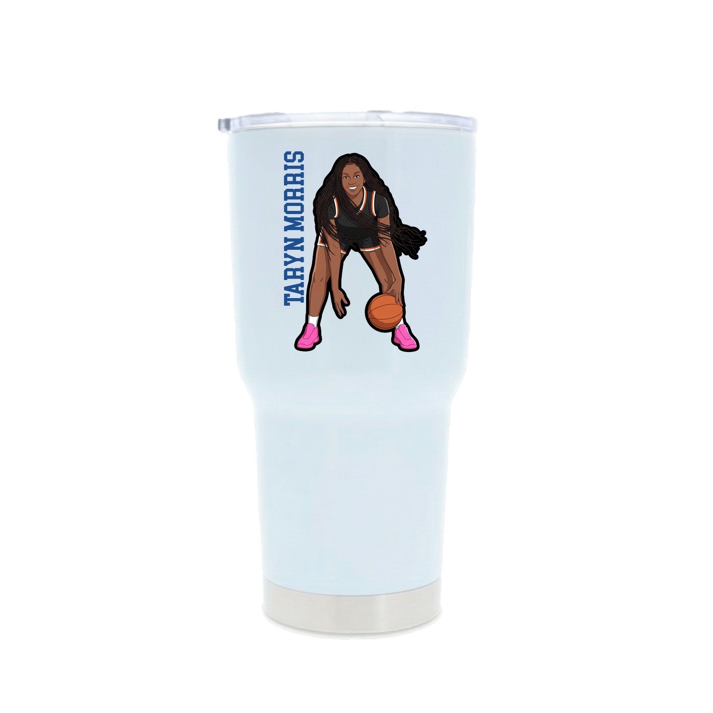 30oz Stainless Steel Tumbler — Name Vertical in White