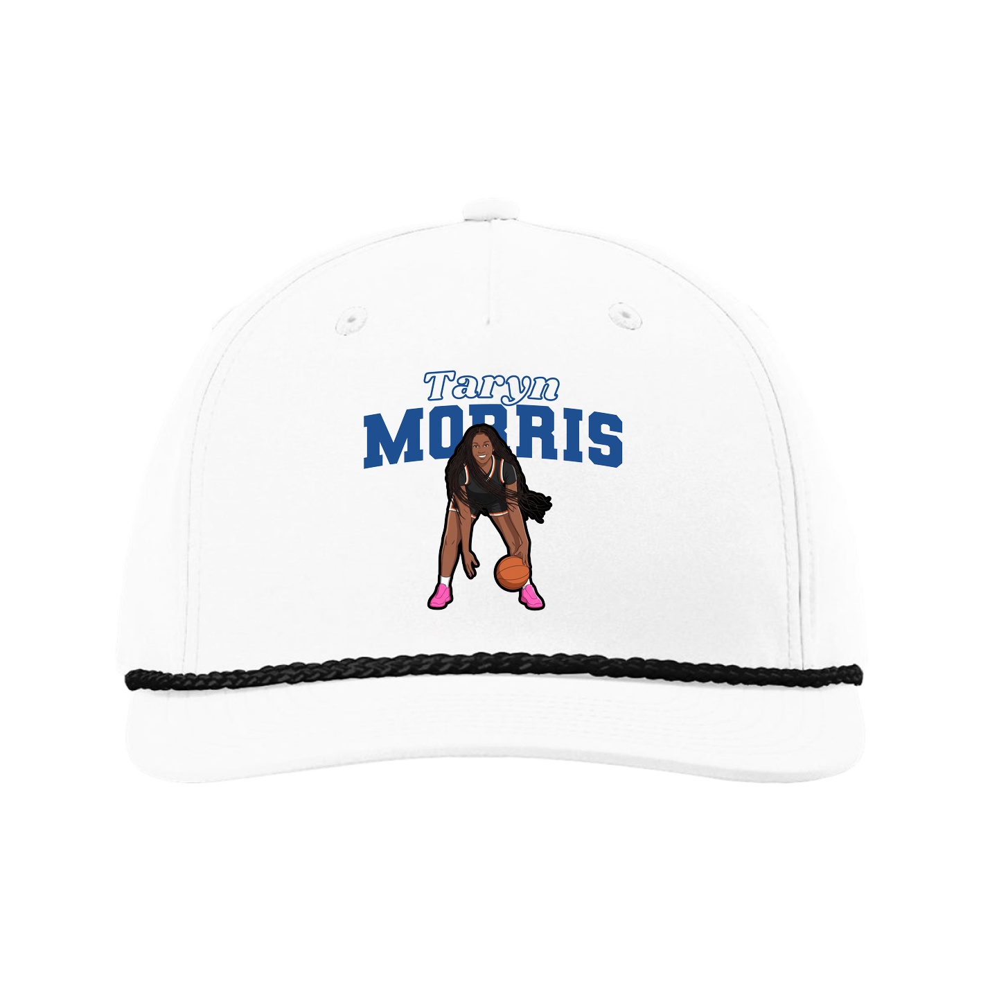 Five-Panel Classic Rope Cap — Name Arch in White