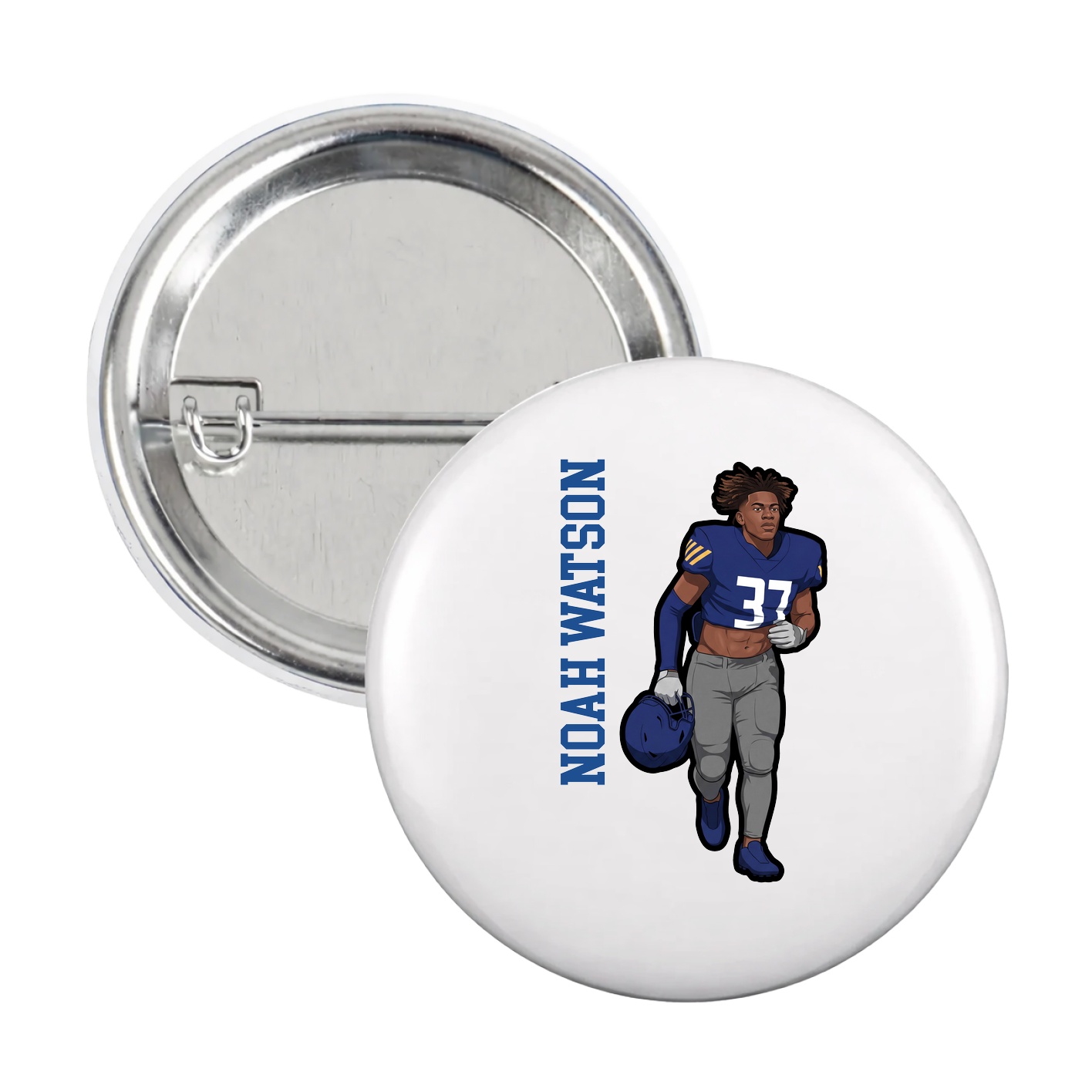 Game Day Button — Name Vertical in White